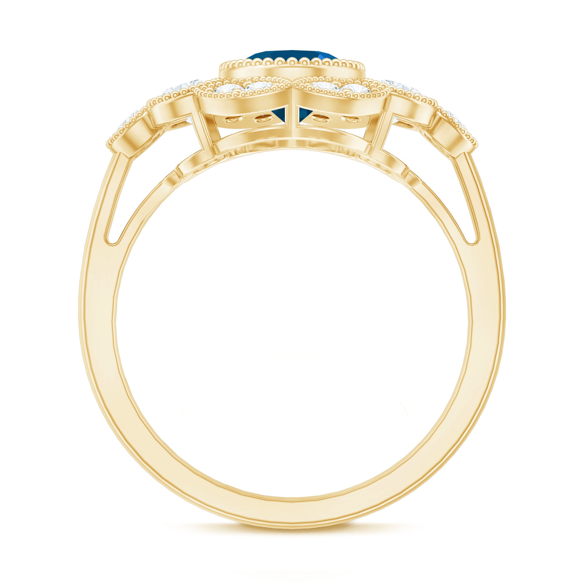 Real Oval London Blue Topaz Vintage Engagement Ring with Diamond AAA - Rosec Jewels