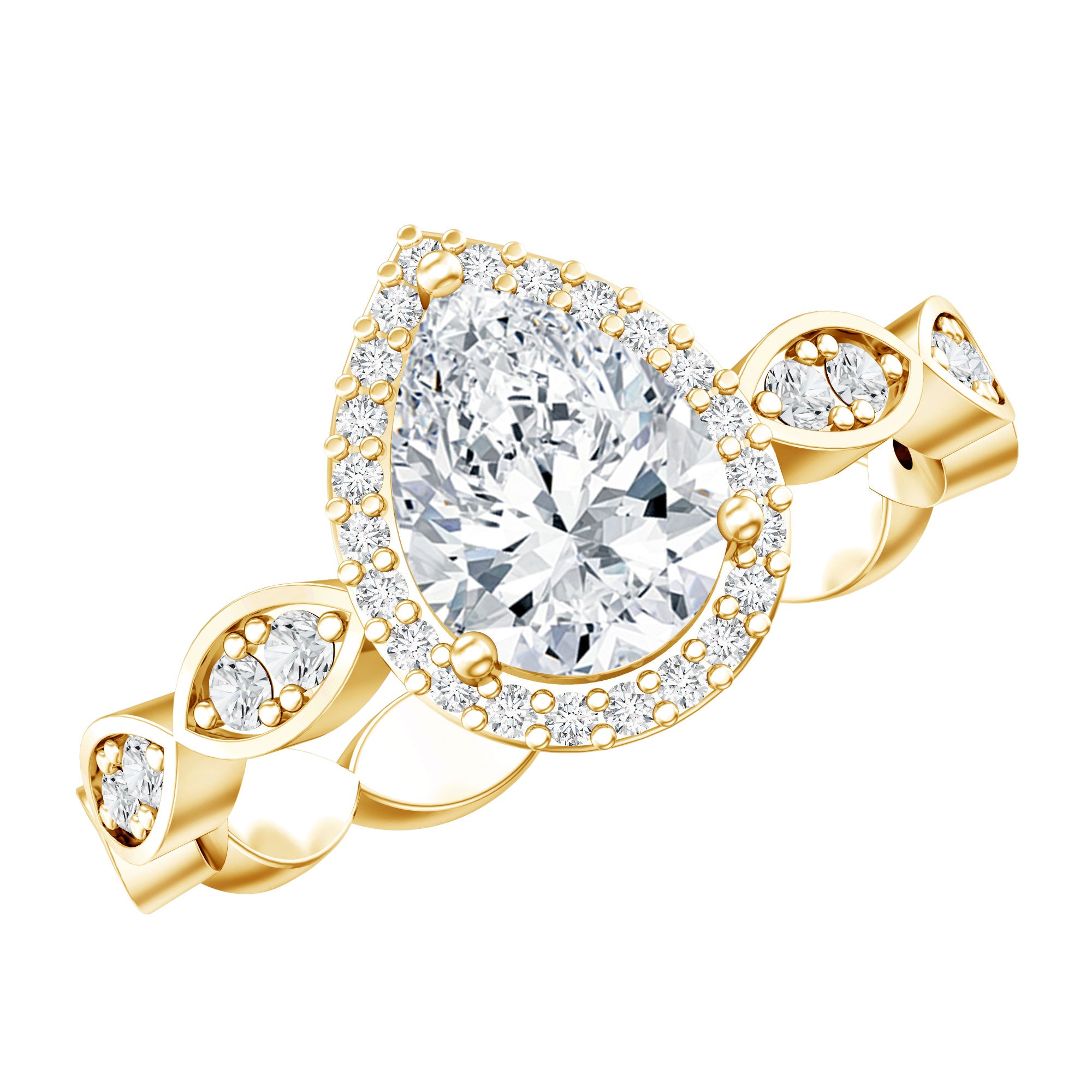 Rosec Jewels-Moissanite Teardrop Engagement Ring with Scalloped Shank