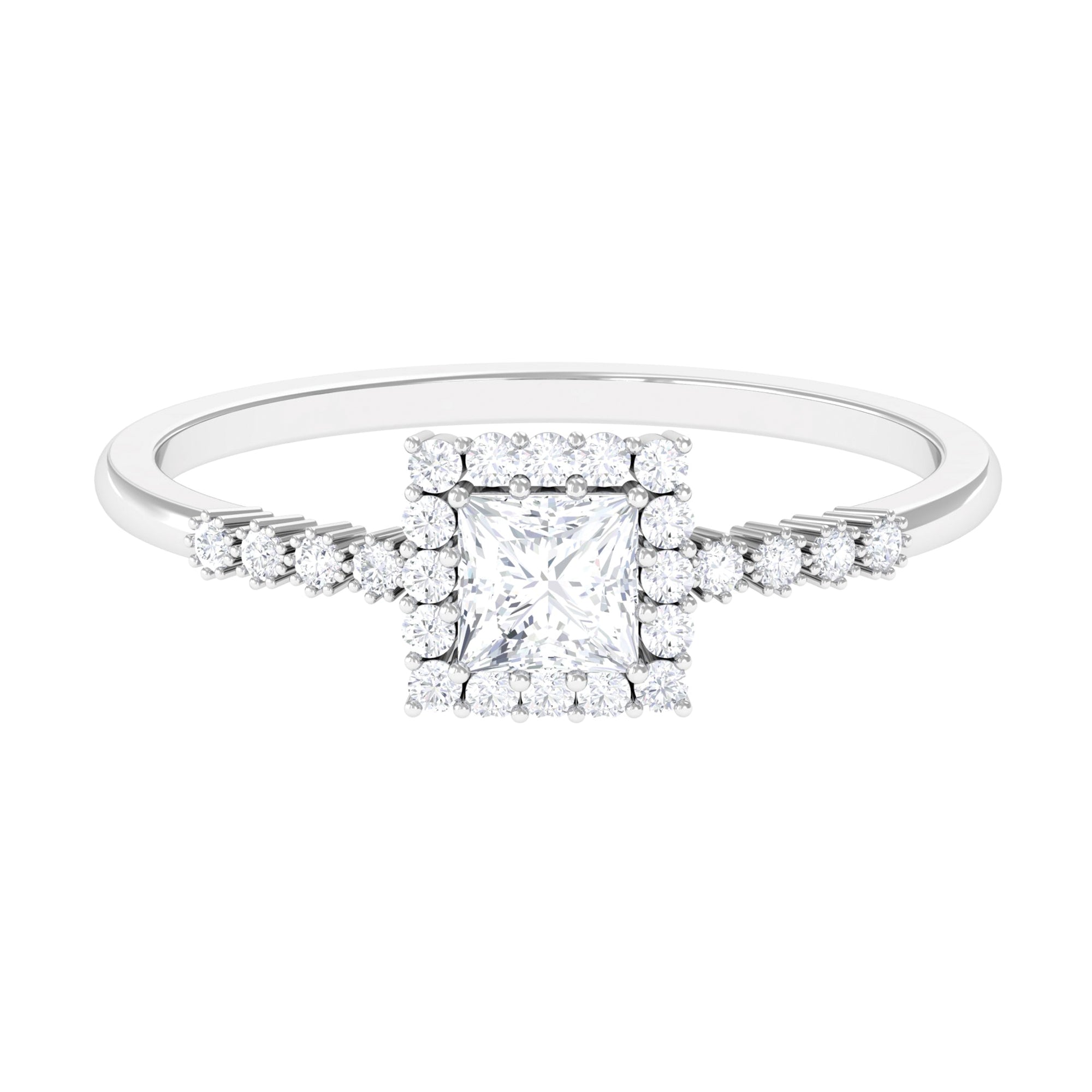 Certified Princess Cut Moissanite Engagement Ring with Halo