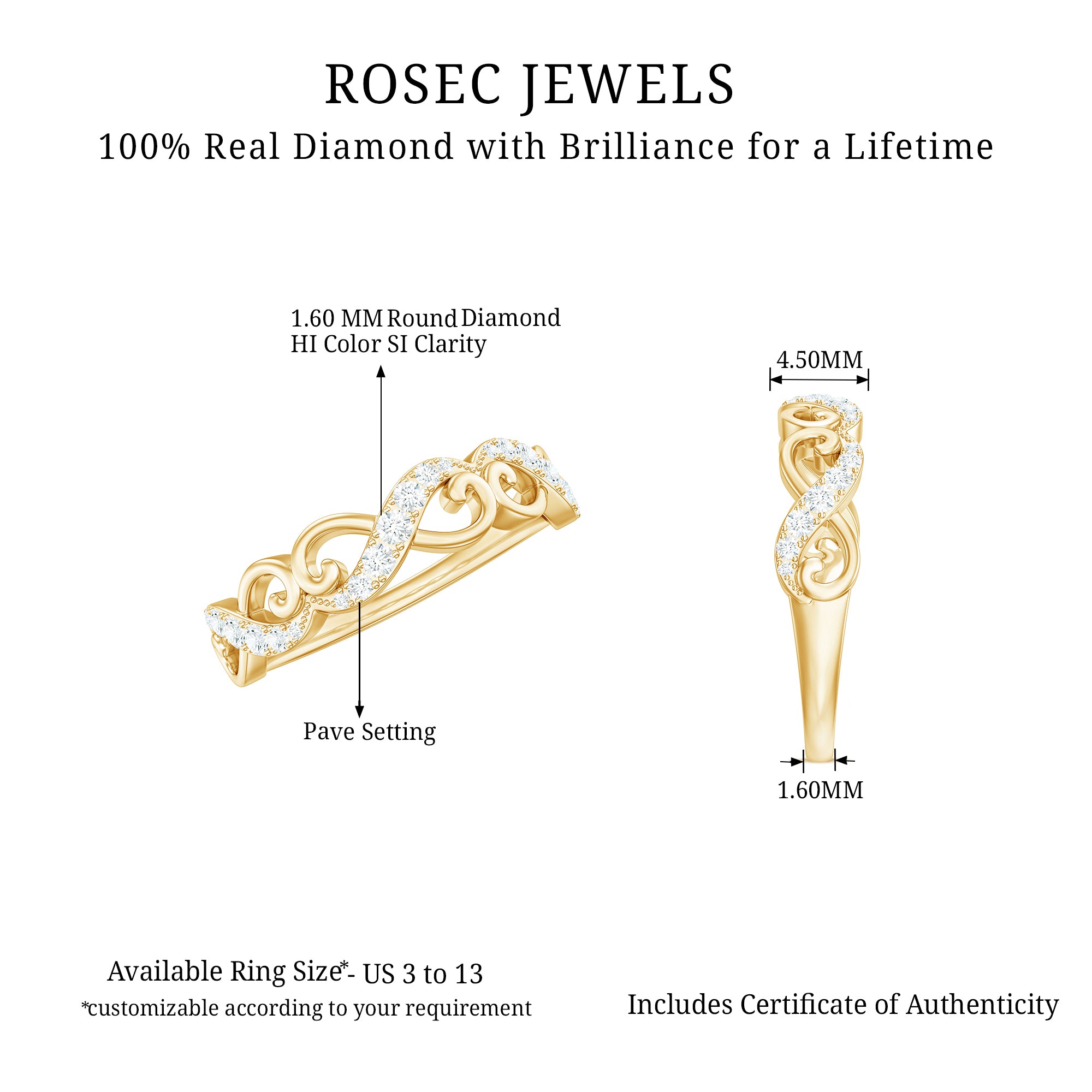 Certified Diamond Infinity Band Ring Natural - ( HI-SI ) - Rosec Jewels