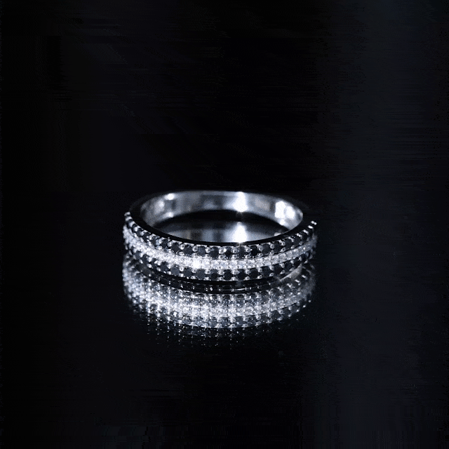 Certified Lab Grown Black and White Diamond Three Row Wedding Band AAAA ( Synthetic ) - Rosec Jewels