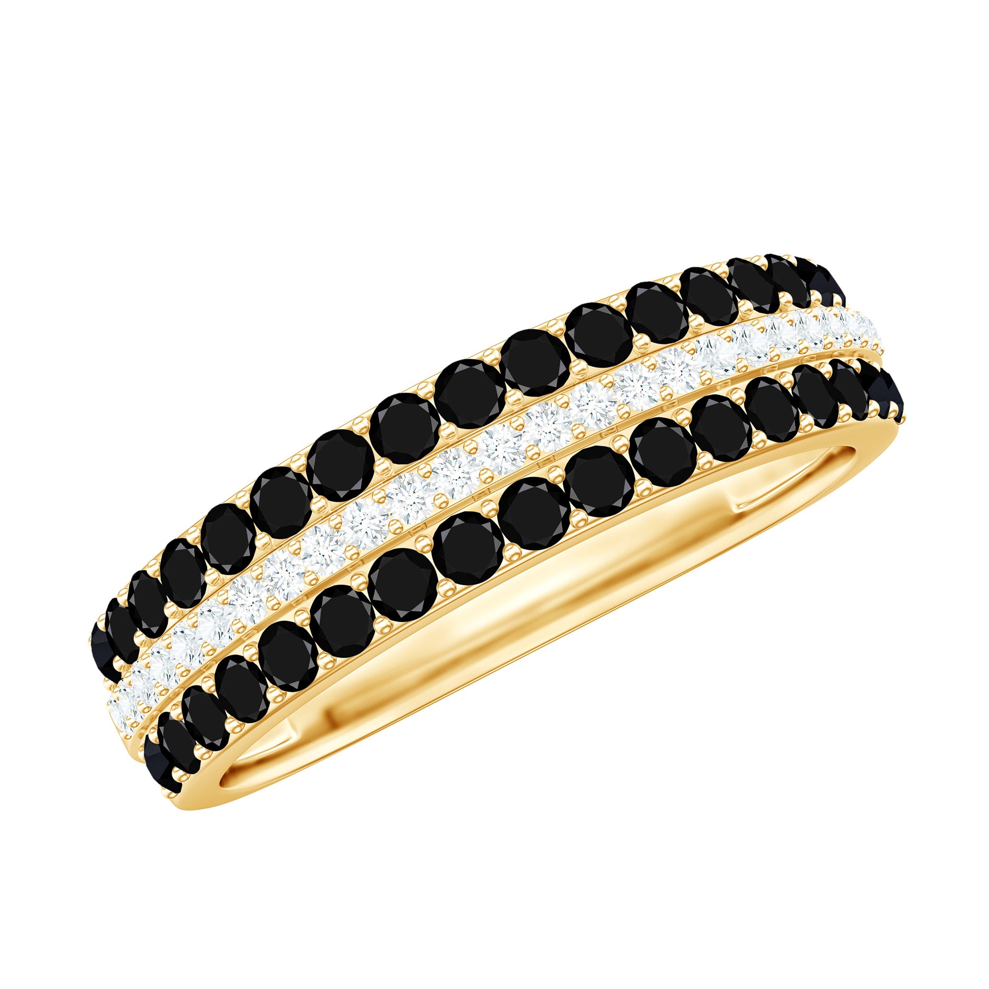 Certified Lab Grown Black and White Diamond Three Row Wedding Band AAAA ( Synthetic ) - Rosec Jewels