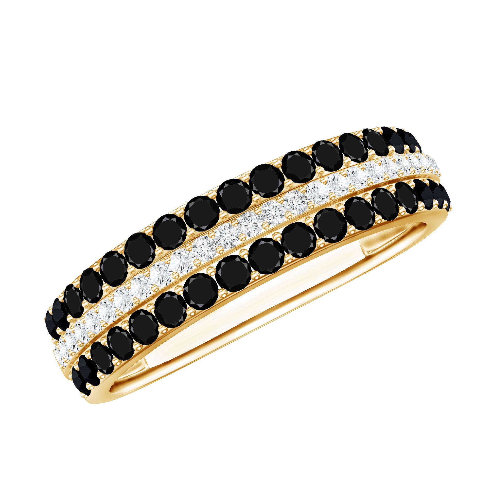 Certified Lab Grown Black and White Diamond Three Row Wedding Band AAAA ( Synthetic ) - Rosec Jewels