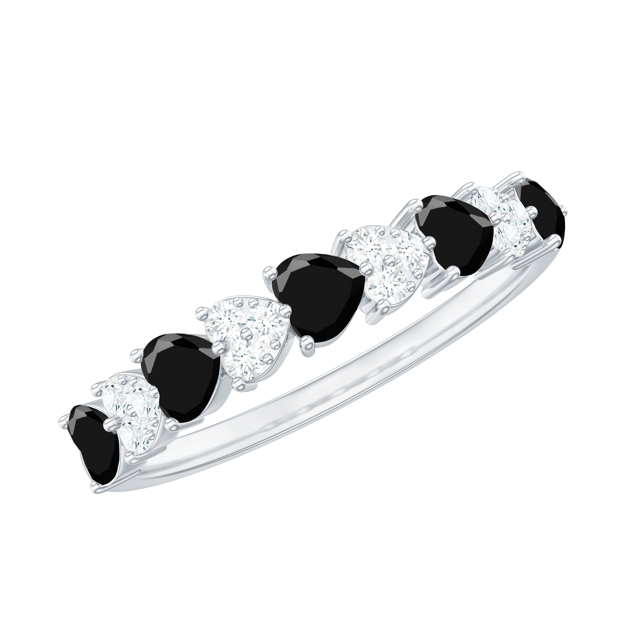 Rosec Jewels-3/4 CT Created Black Diamond Heart Half Eternity Ring with Diamond