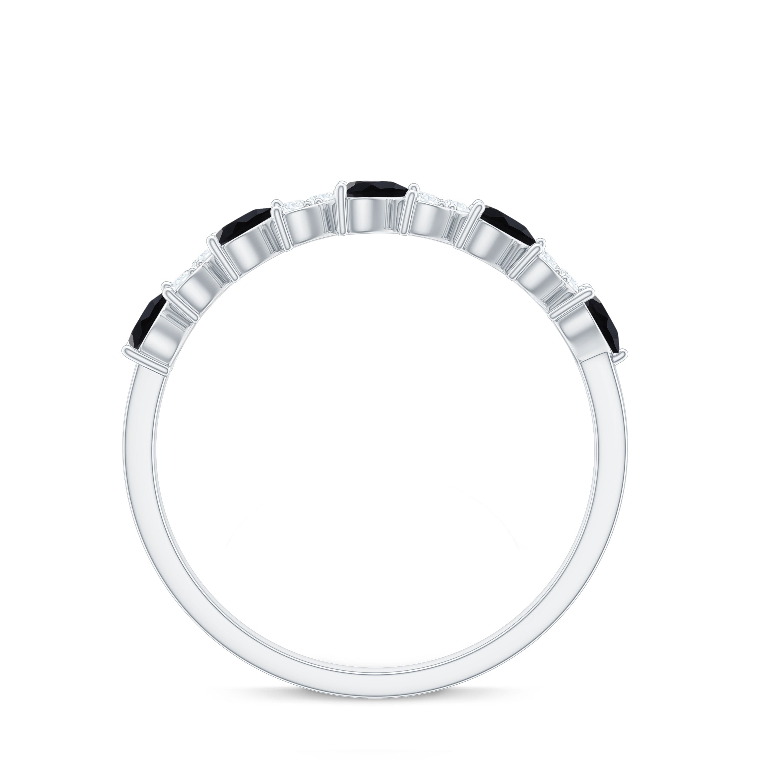 Rosec Jewels-3/4 CT Created Black Diamond Heart Half Eternity Ring with Diamond