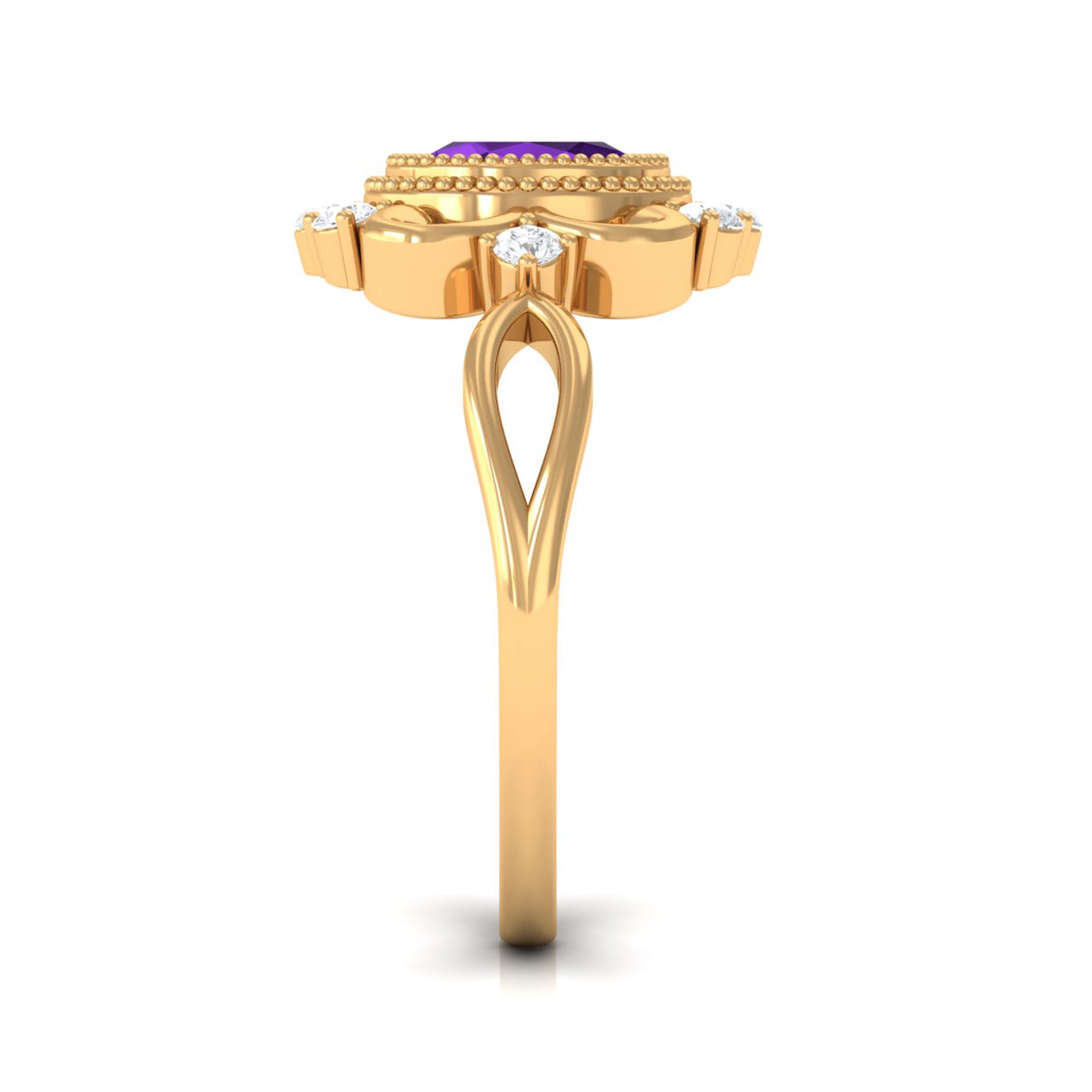 Vintage Inspired 1 Carat Amethyst Oval Engagement Ring with Diamond AAA - Rosec Jewels