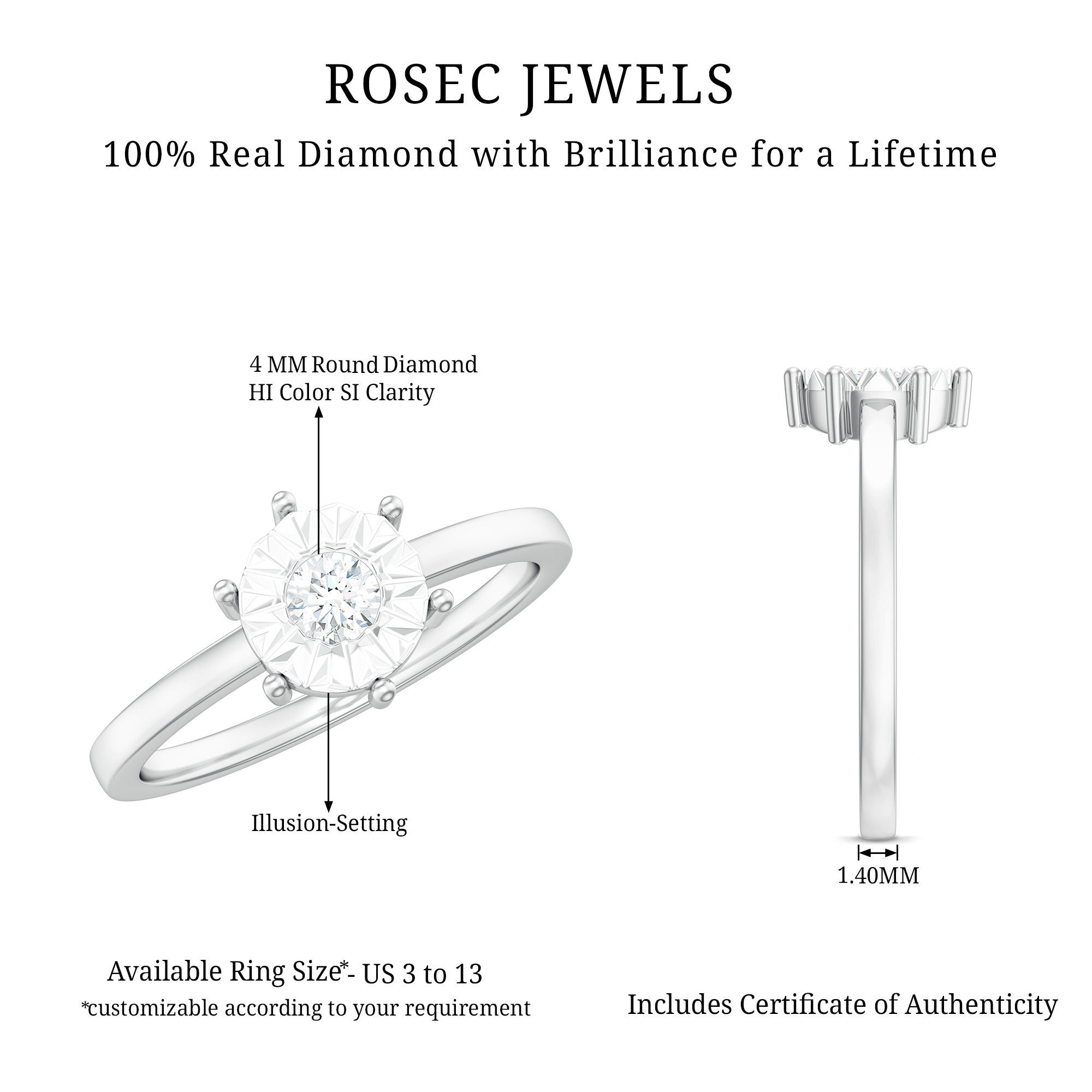 Natural Diamond Promise Ring in Illusion Setting Natural - ( HI-SI ) - Rosec Jewels