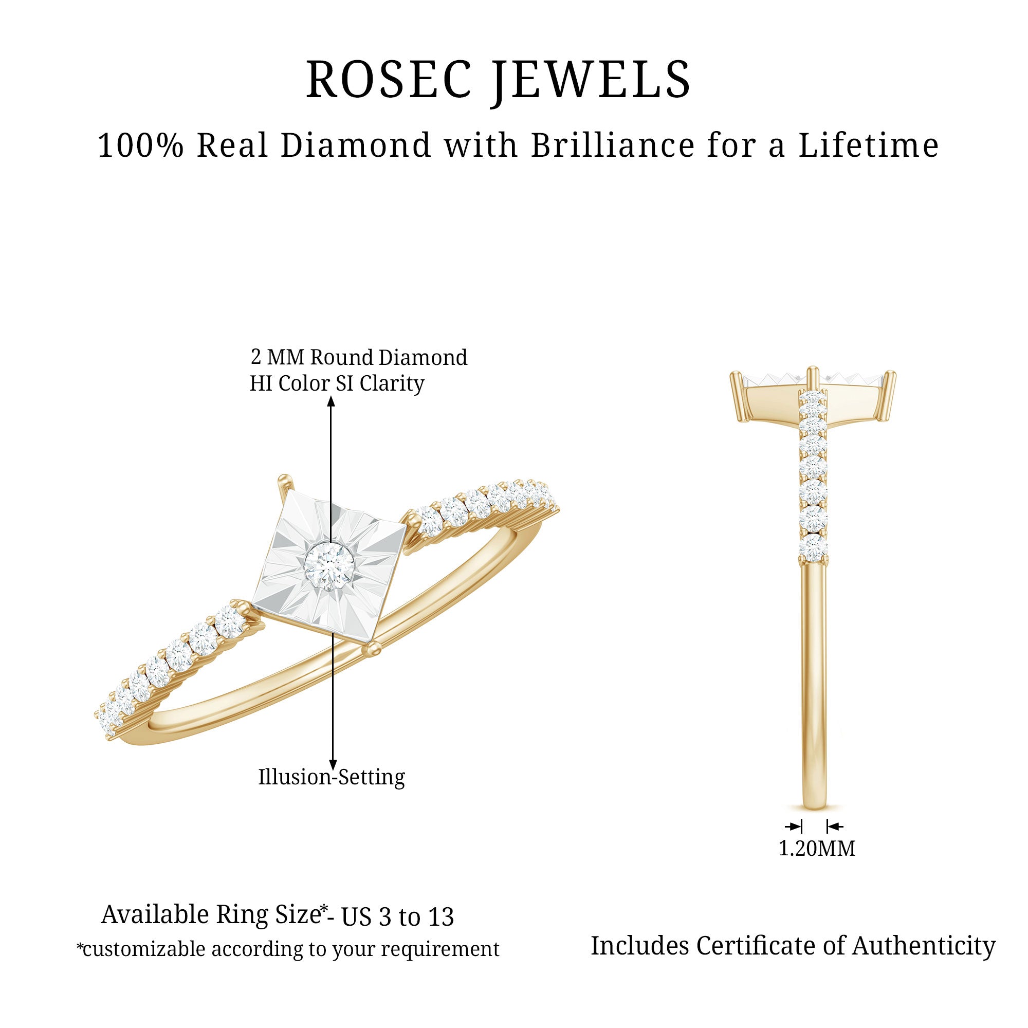 Rosec Jewels-Genuine Diamond Promise Ring in Illusion Setting