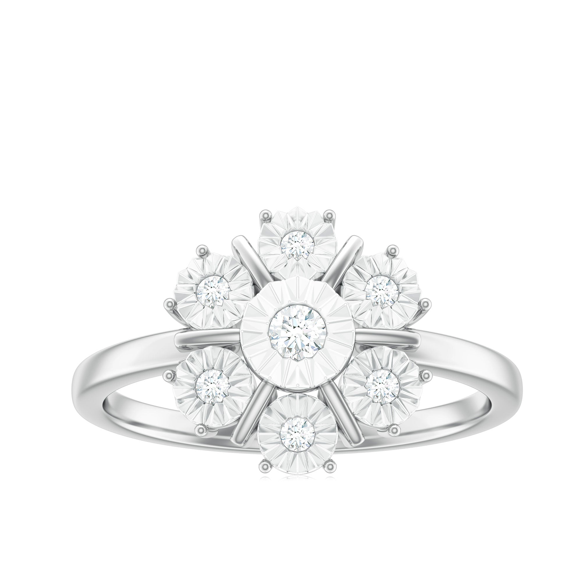 Natural Diamond Cluster Engagement Ring in Illusion Setting Natural - ( HI-SI ) - Rosec Jewels