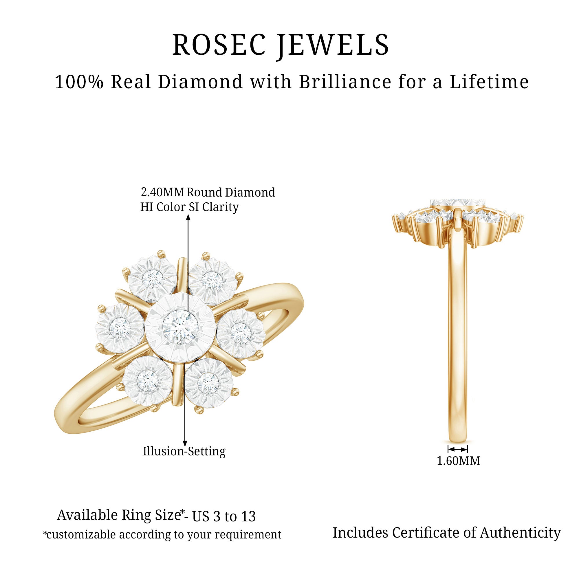 Natural Diamond Cluster Engagement Ring in Illusion Setting Natural - ( HI-SI ) - Rosec Jewels