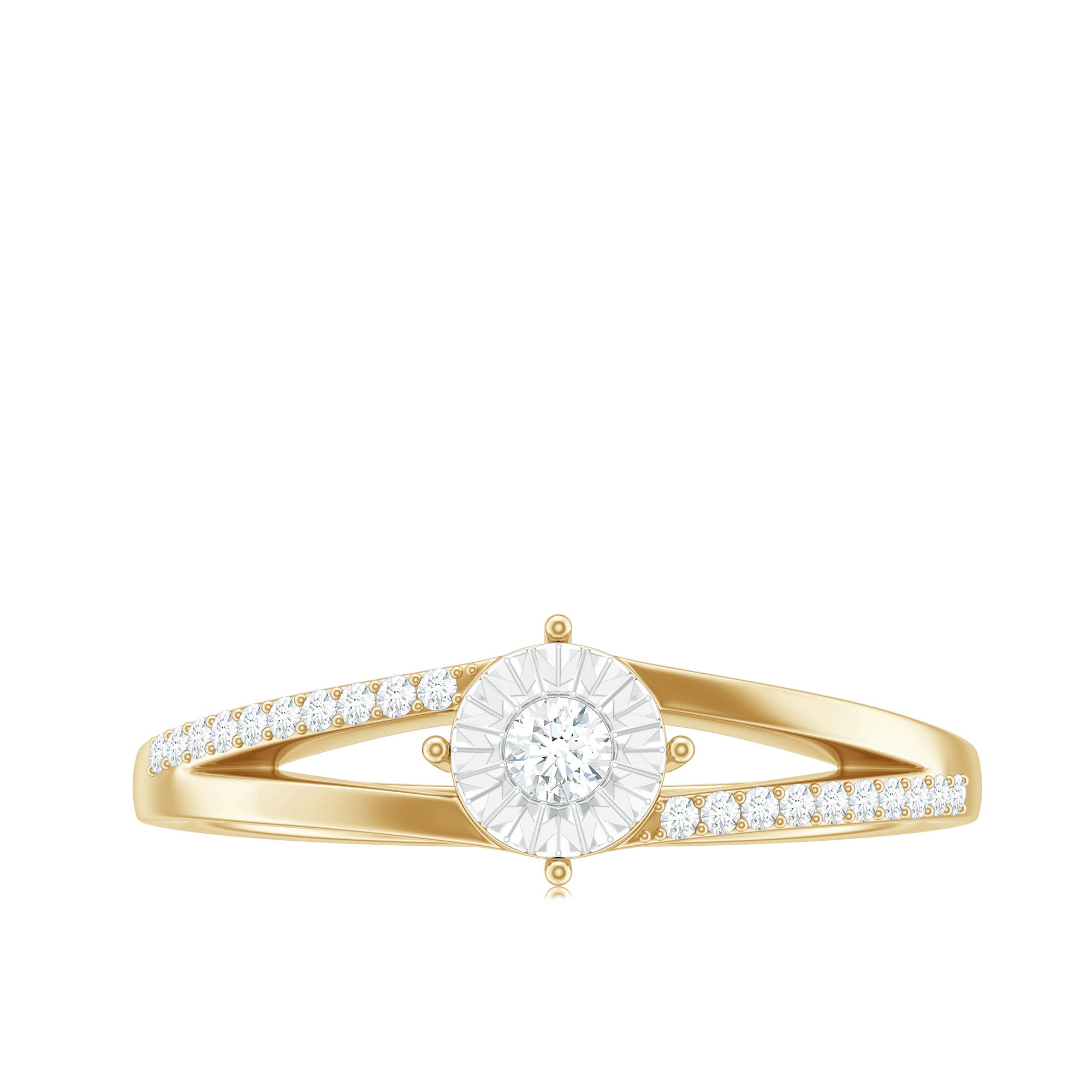 Natural Diamond Engagement Ring with Split Shank Natural - ( HI-SI ) - Rosec Jewels