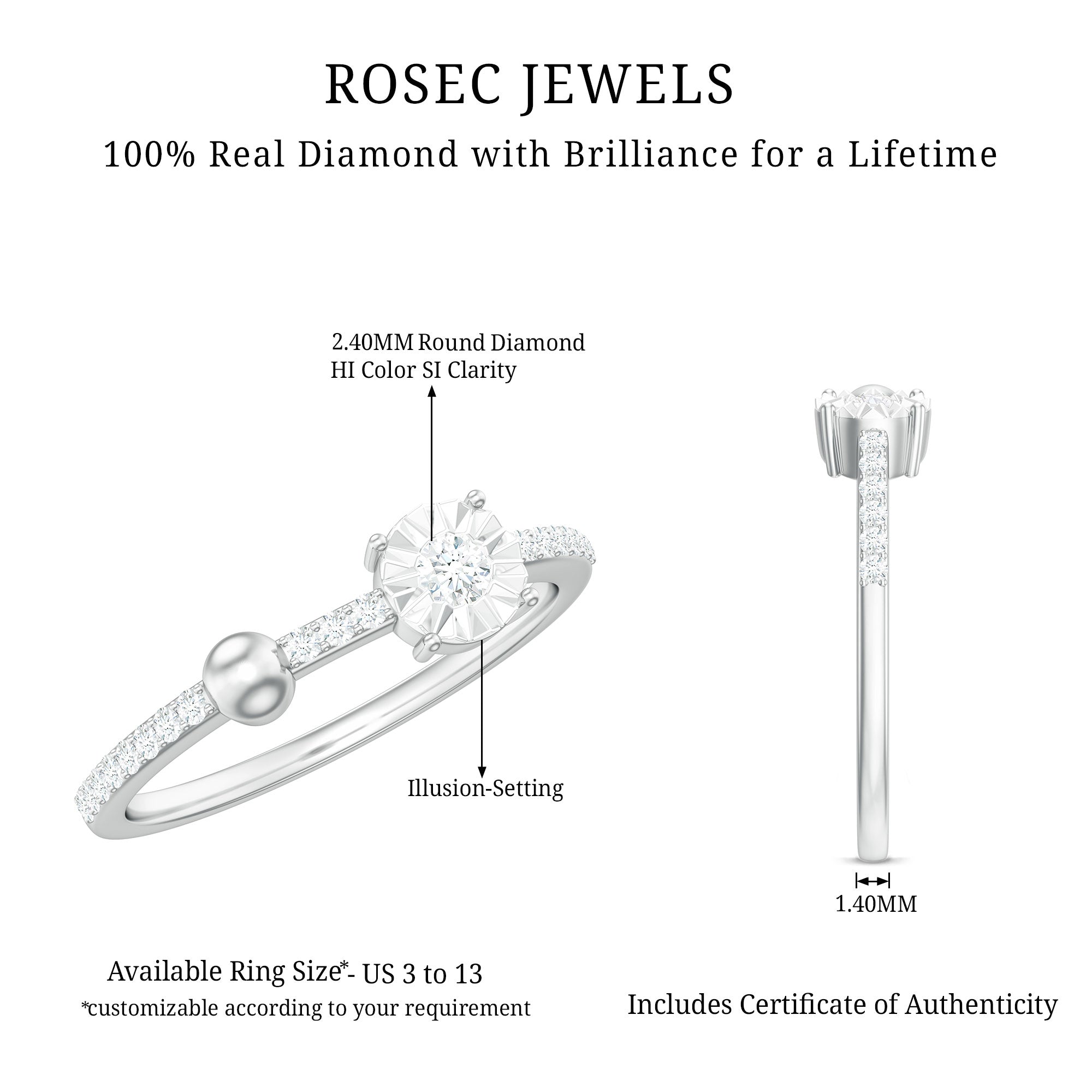 Certified Real Diamond Promise Ring for Valentines Natural - ( HI-SI ) - Rosec Jewels