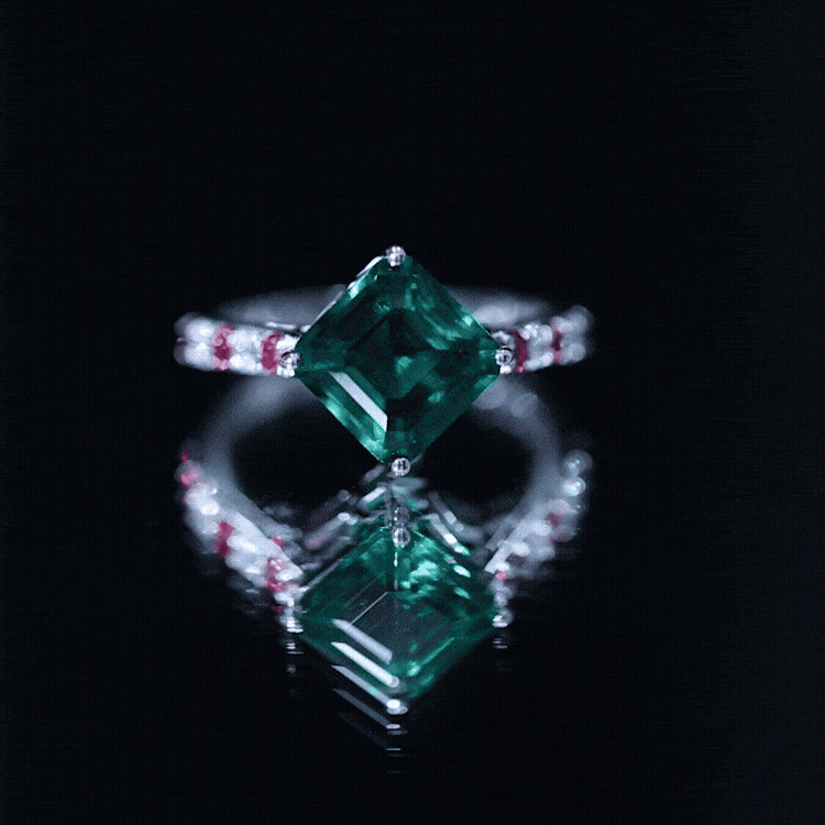 6 Carat Lab Created Emerald Engagement Ring with Lab Ruby and Diamond AAAA - Rosec Jewels