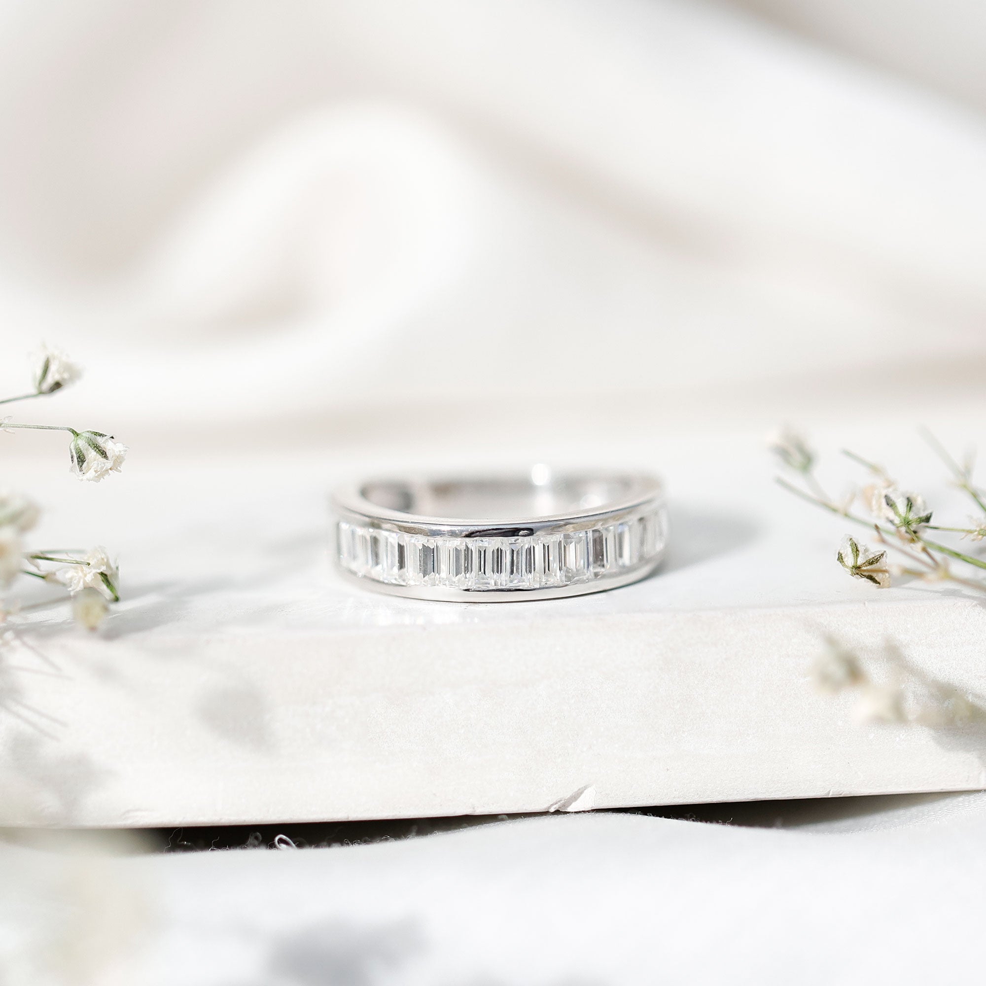 Channel Set Certified Moissanite Half Eternity Band Ring D-VS1 - Rosec Jewels