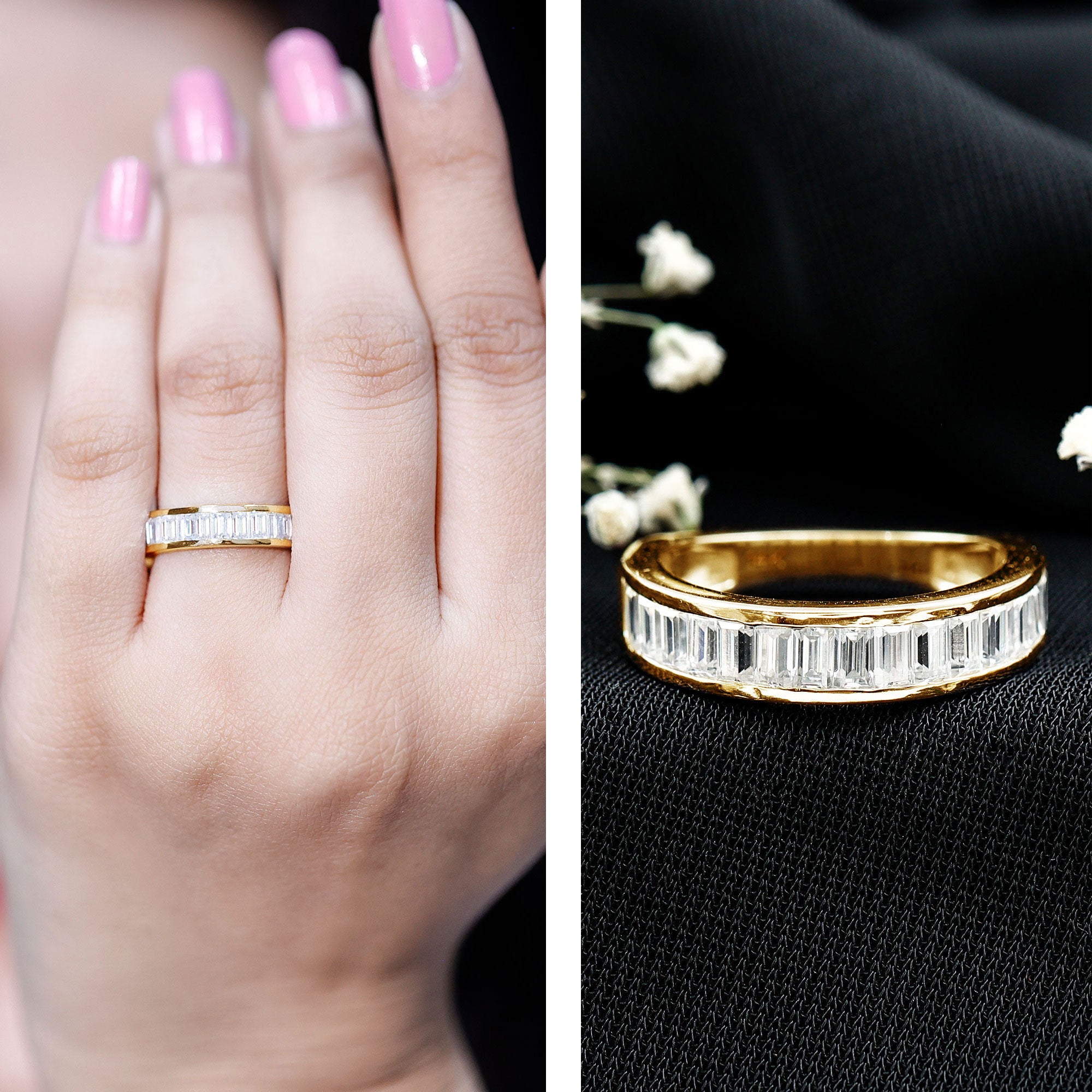 Channel Set Certified Moissanite Half Eternity Band Ring D-VS1 - Rosec Jewels