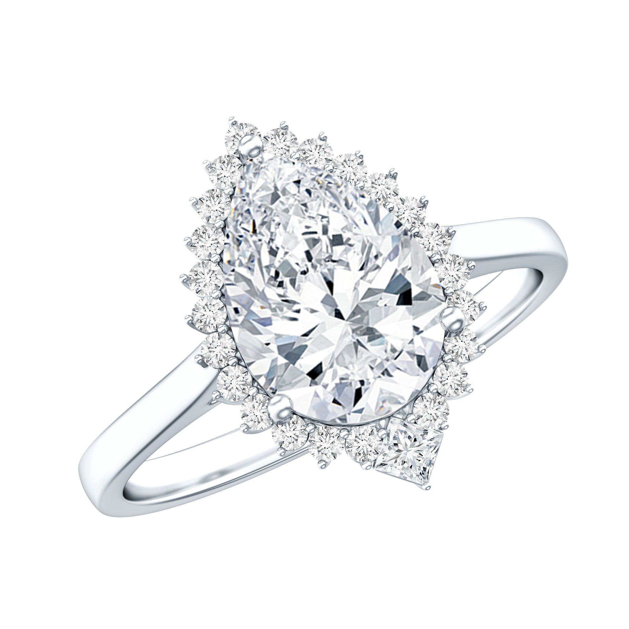 Pear Shape Moissanite Huge Engagement Ring with Halo D-VS1 - Rosec Jewels