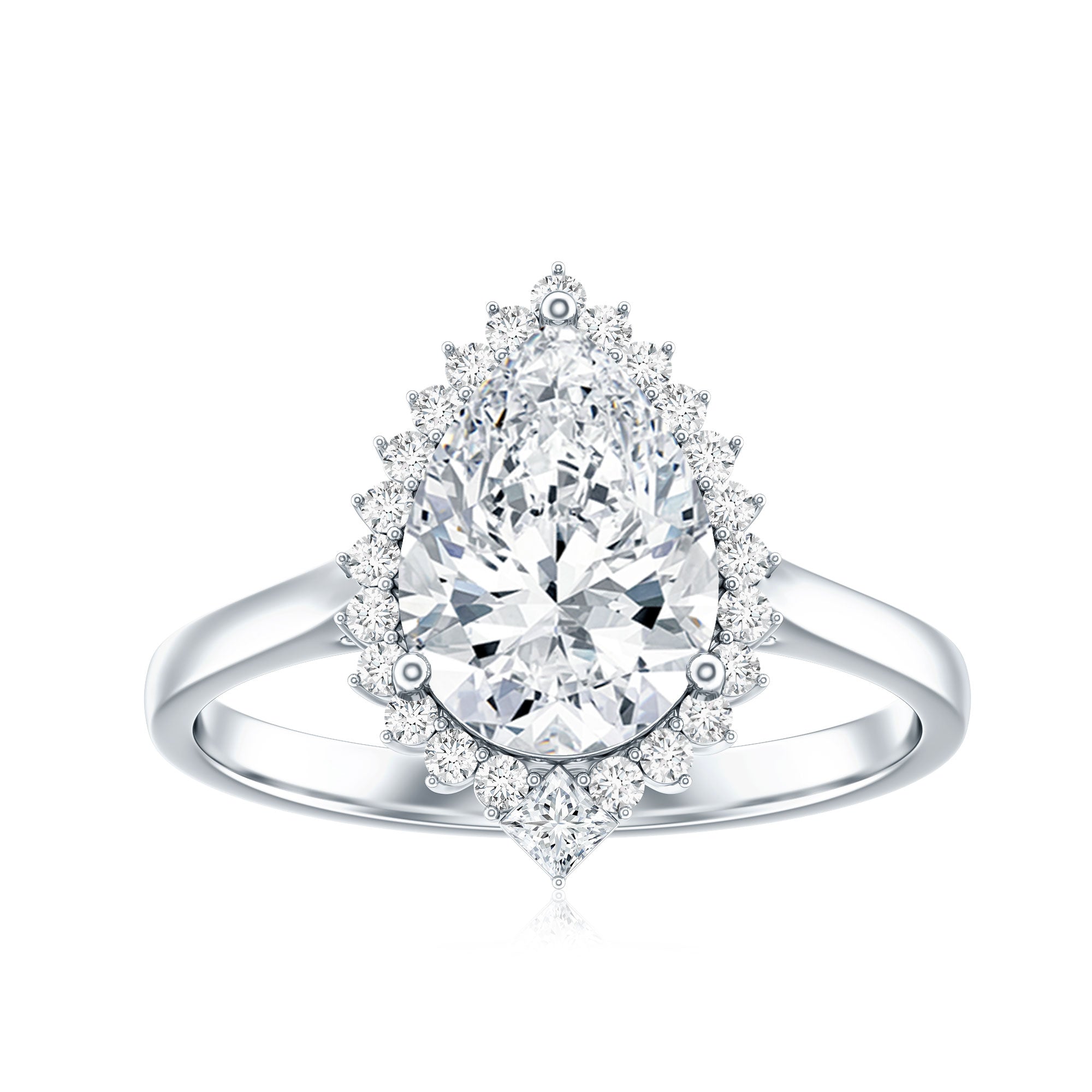 Pear Shape Moissanite Huge Engagement Ring with Halo D-VS1 - Rosec Jewels