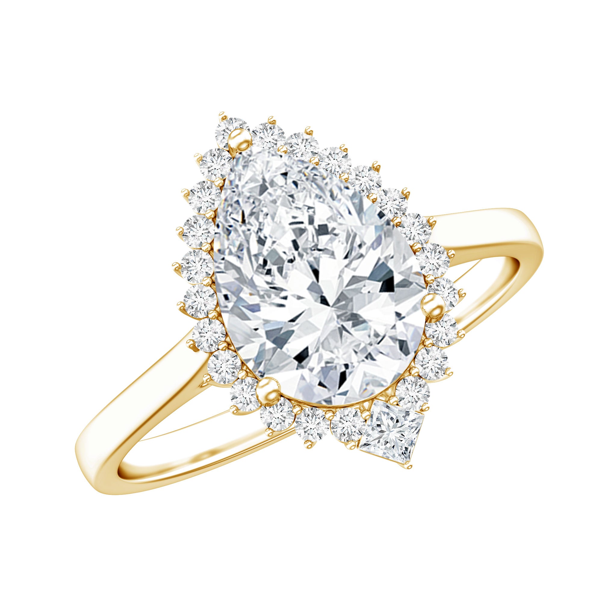 Pear Shape Moissanite Huge Engagement Ring with Halo D-VS1 - Rosec Jewels