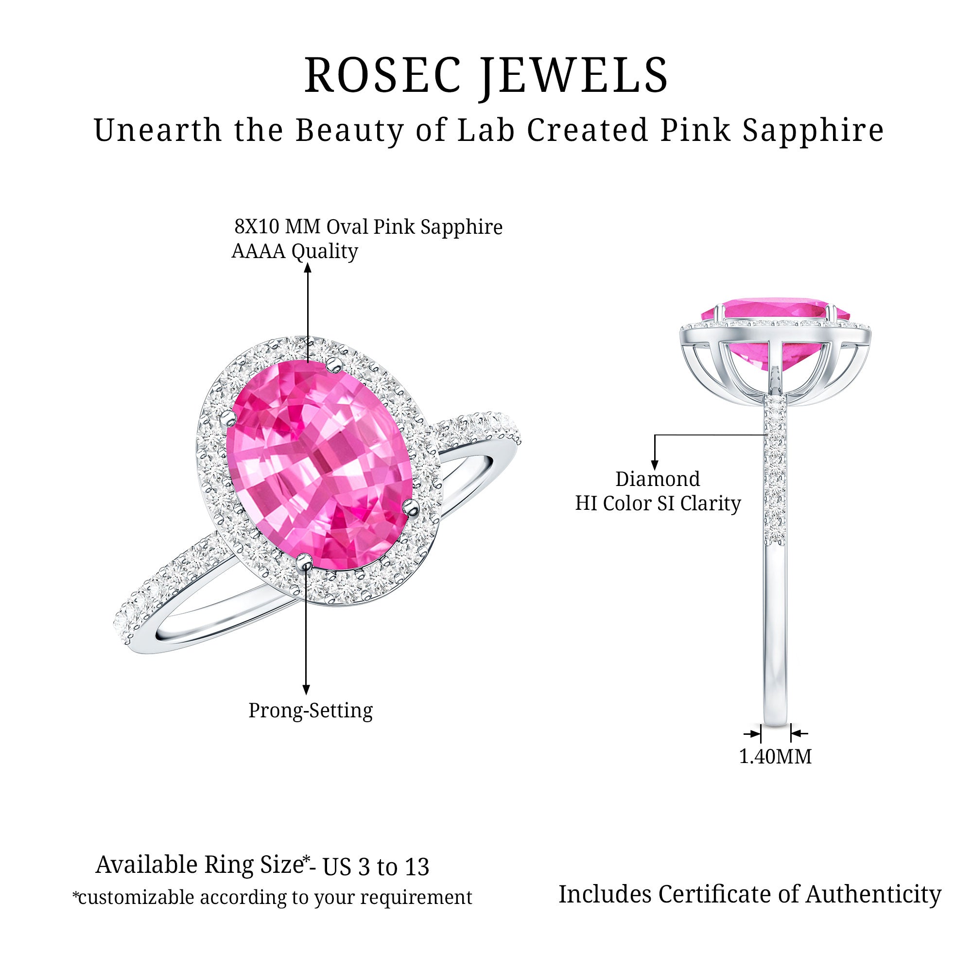 Oval Cut Created Pink Sapphire and Diamond Halo Ring AAAA - Rosec Jewels