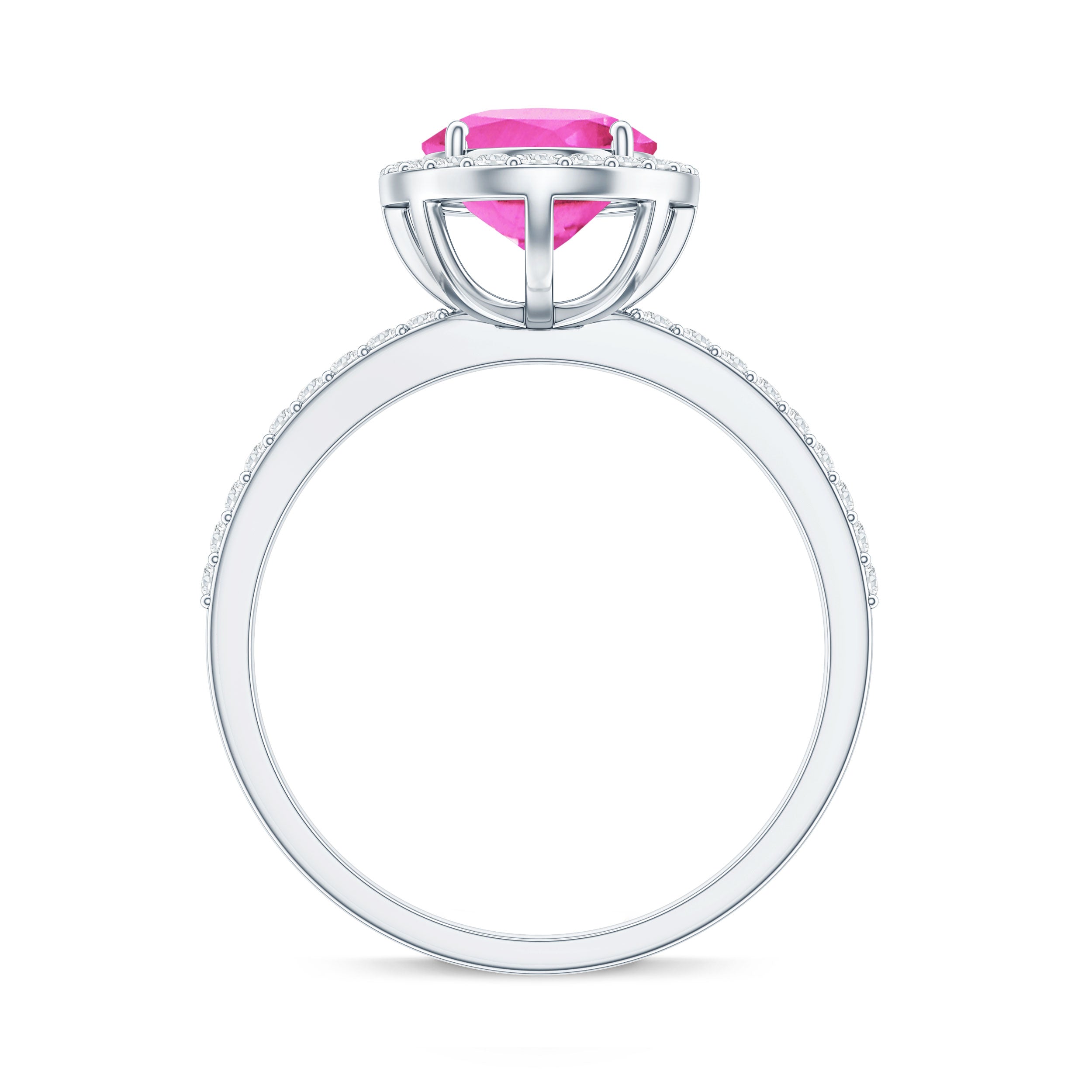Oval Cut Created Pink Sapphire and Diamond Halo Ring AAAA - Rosec Jewels