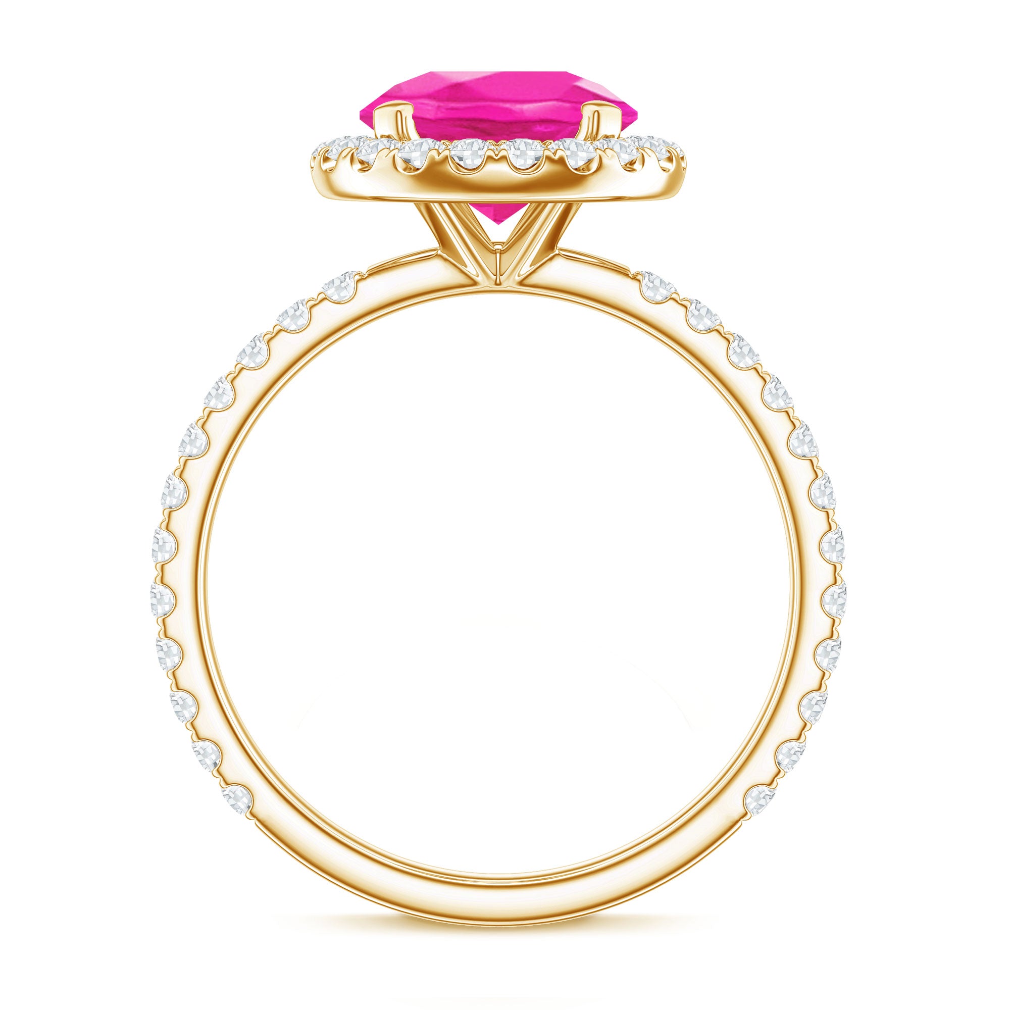 2.25 Carat Round Lab Grown Pink Sapphire and Diamond Engagement Ring AAAA - Rosec Jewels