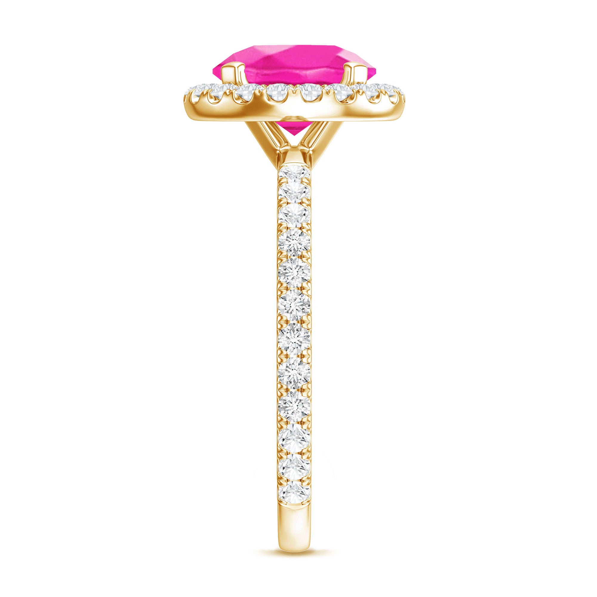 2.25 Carat Round Lab Grown Pink Sapphire and Diamond Engagement Ring AAAA - Rosec Jewels