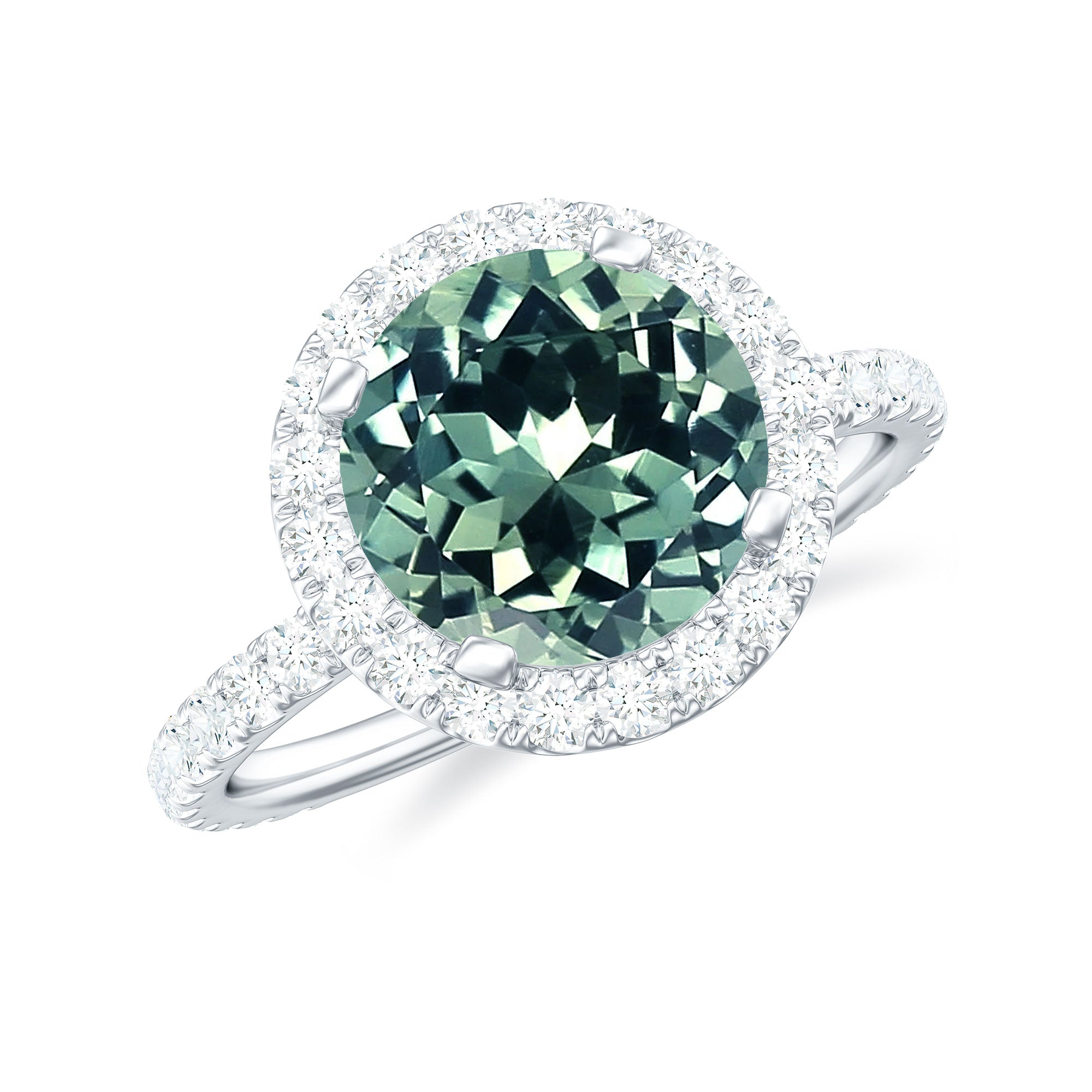 Round Lab Created Green Sapphire Halo Engagement Ring with Moissanite