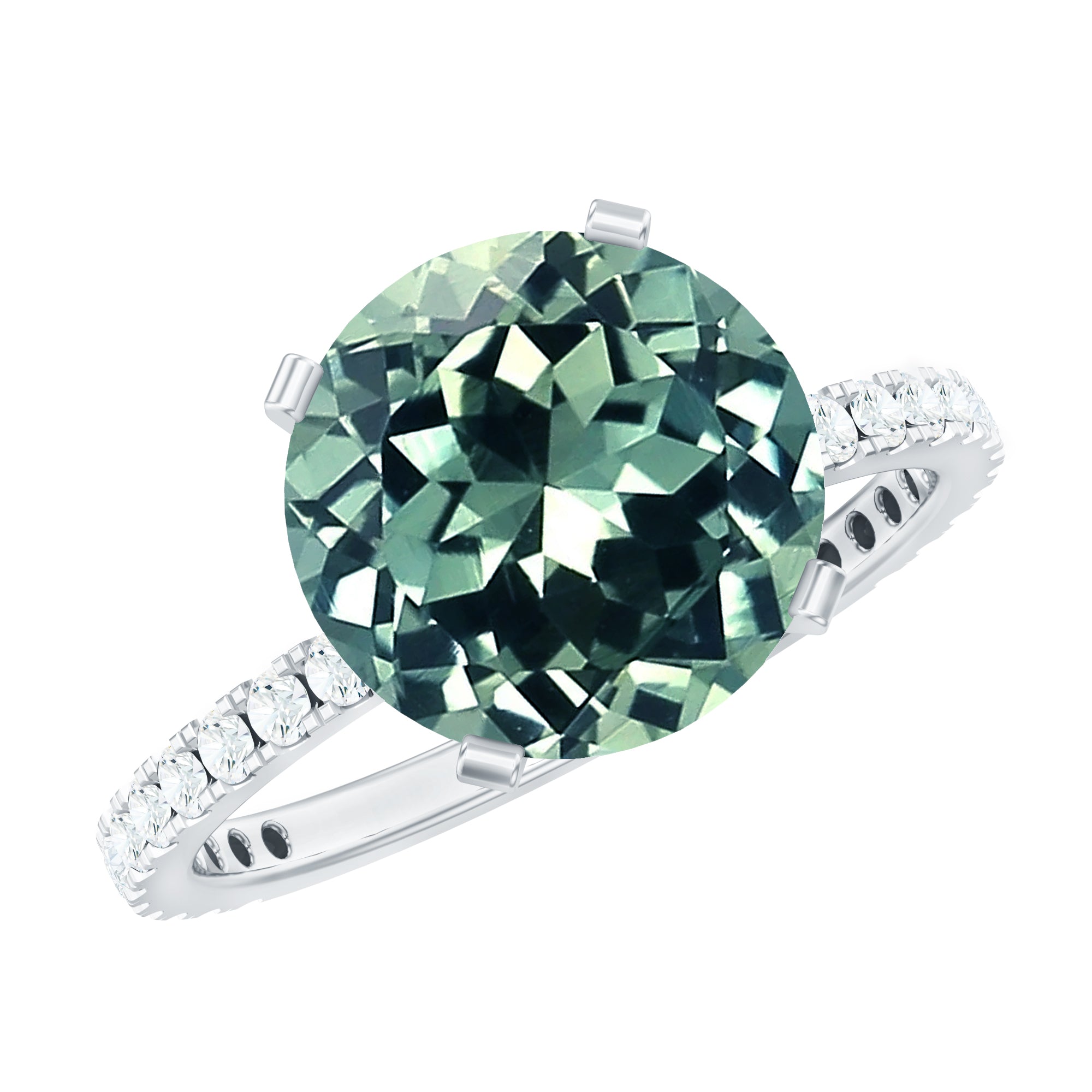 Created Green Sapphire Solitaire Engagement Ring with Diamond