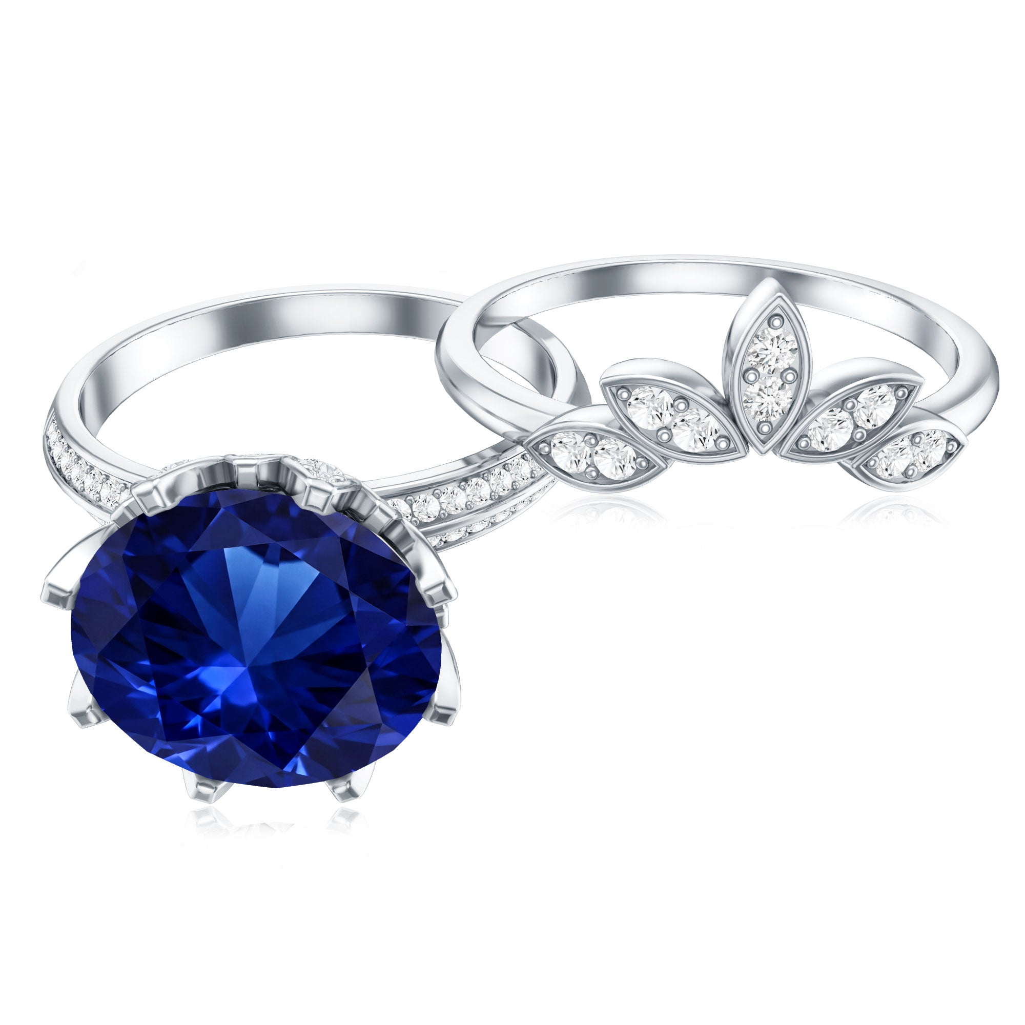 Nature Inspired 4.5 Carat Lab Grown Blue Sapphire Diamond Engagement Ring with Enhancer AAAA - Rosec Jewels