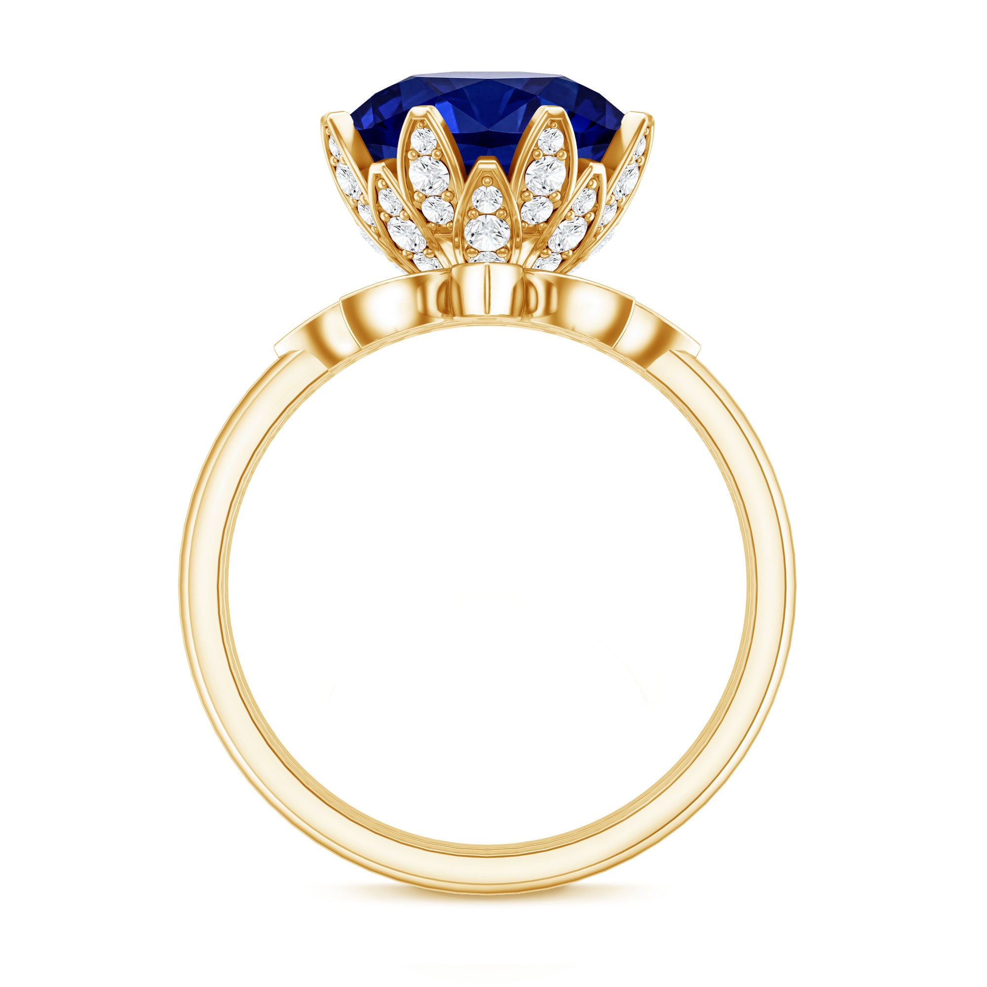 Nature Inspired 4.5 Carat Lab Grown Blue Sapphire Diamond Engagement Ring with Enhancer AAAA - Rosec Jewels
