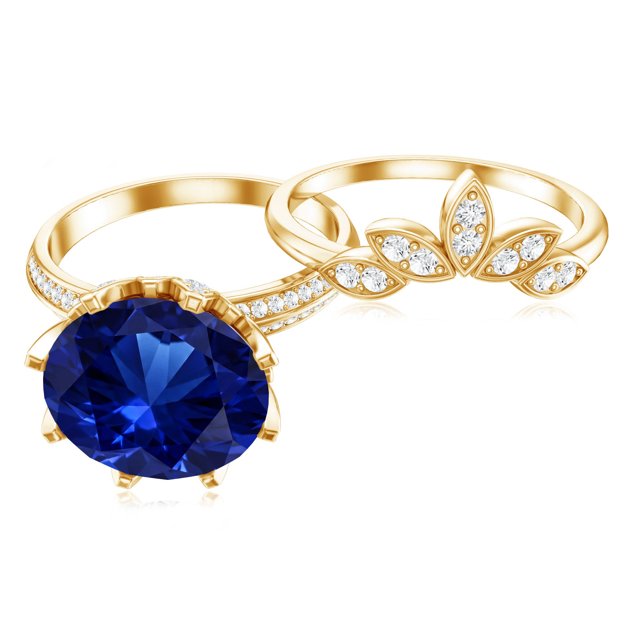 Nature Inspired 4.5 Carat Lab Grown Blue Sapphire Diamond Engagement Ring with Enhancer AAAA - Rosec Jewels