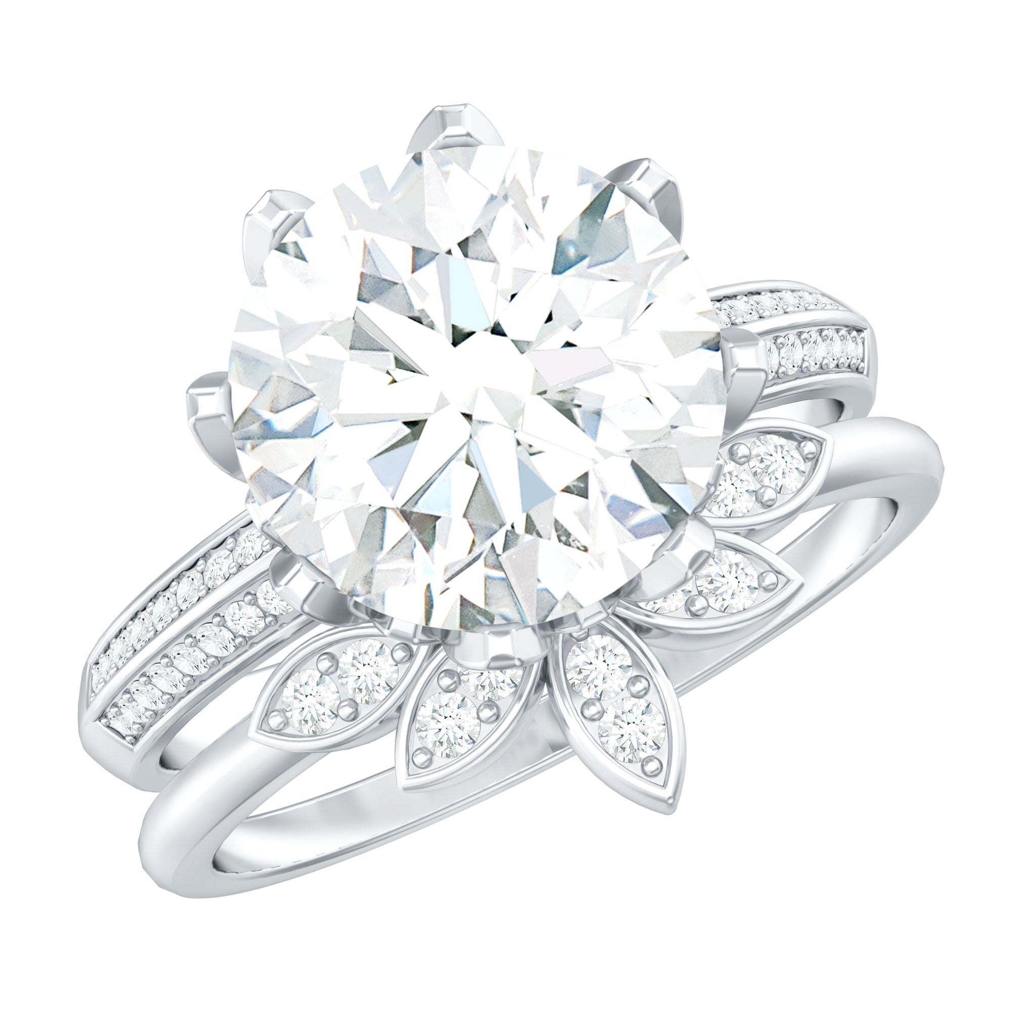 Cubic Zirconia Floral Inspired Wedding Ring Set For Women AAAA - Rosec Jewels