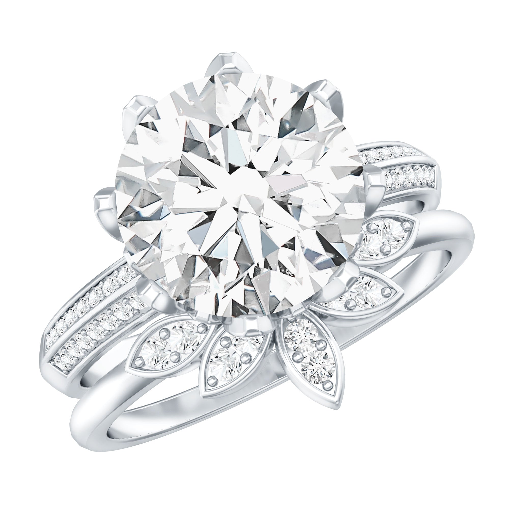 Cubic Zirconia Floral Inspired Wedding Ring Set For Women AAAA - Rosec Jewels