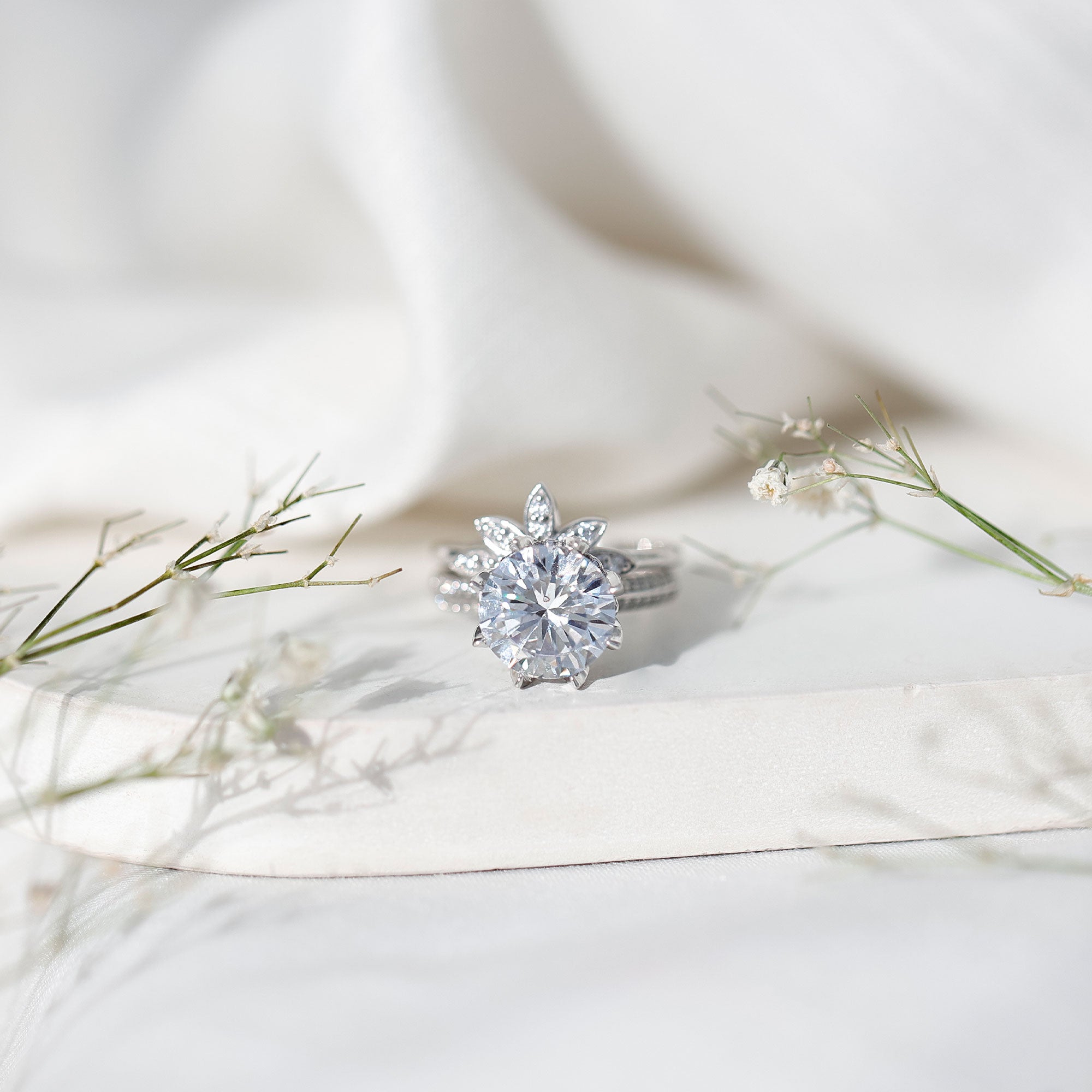Cubic Zirconia Floral Inspired Wedding Ring Set For Women AAAA - Rosec Jewels
