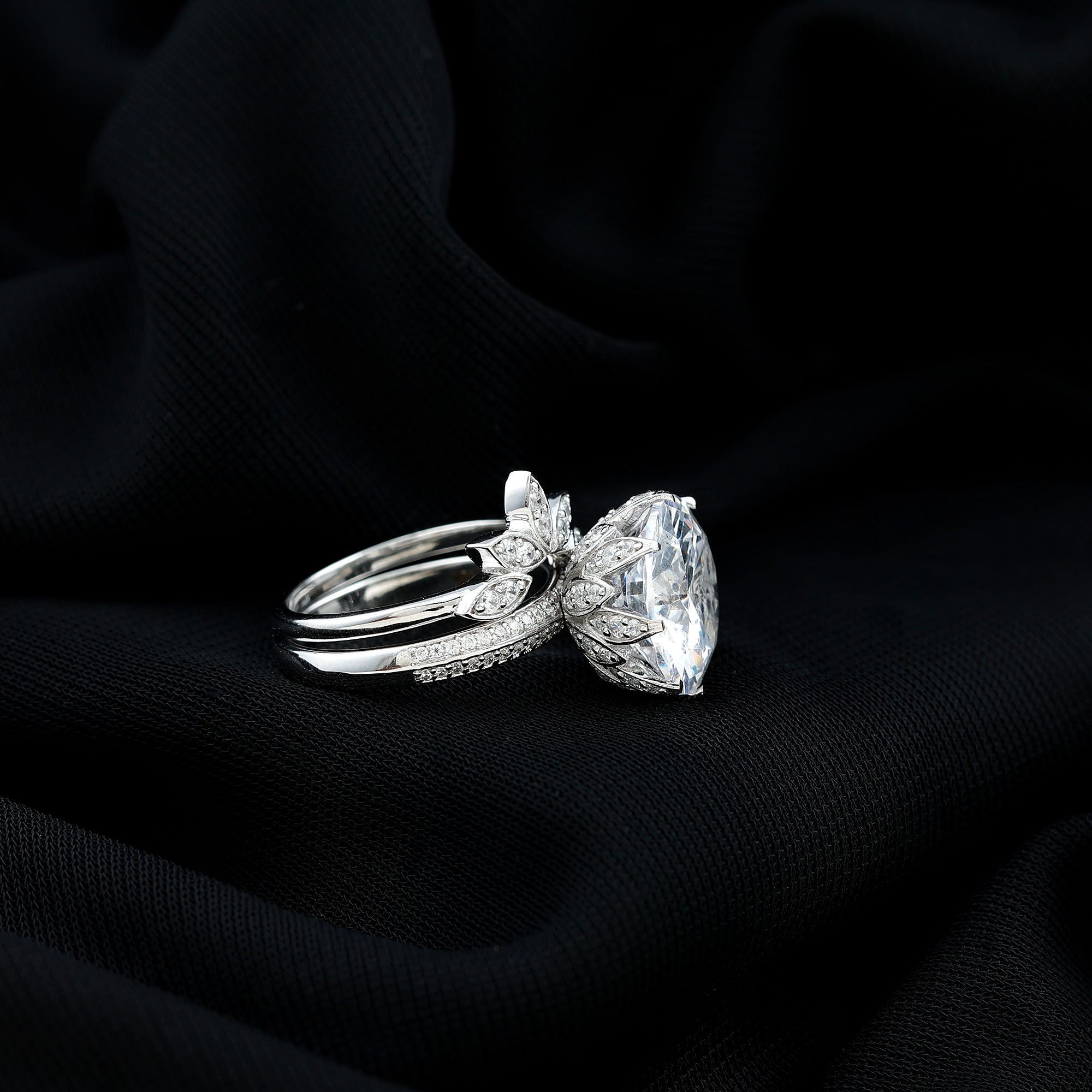 Cubic Zirconia Floral Inspired Wedding Ring Set For Women AAAA - Rosec Jewels