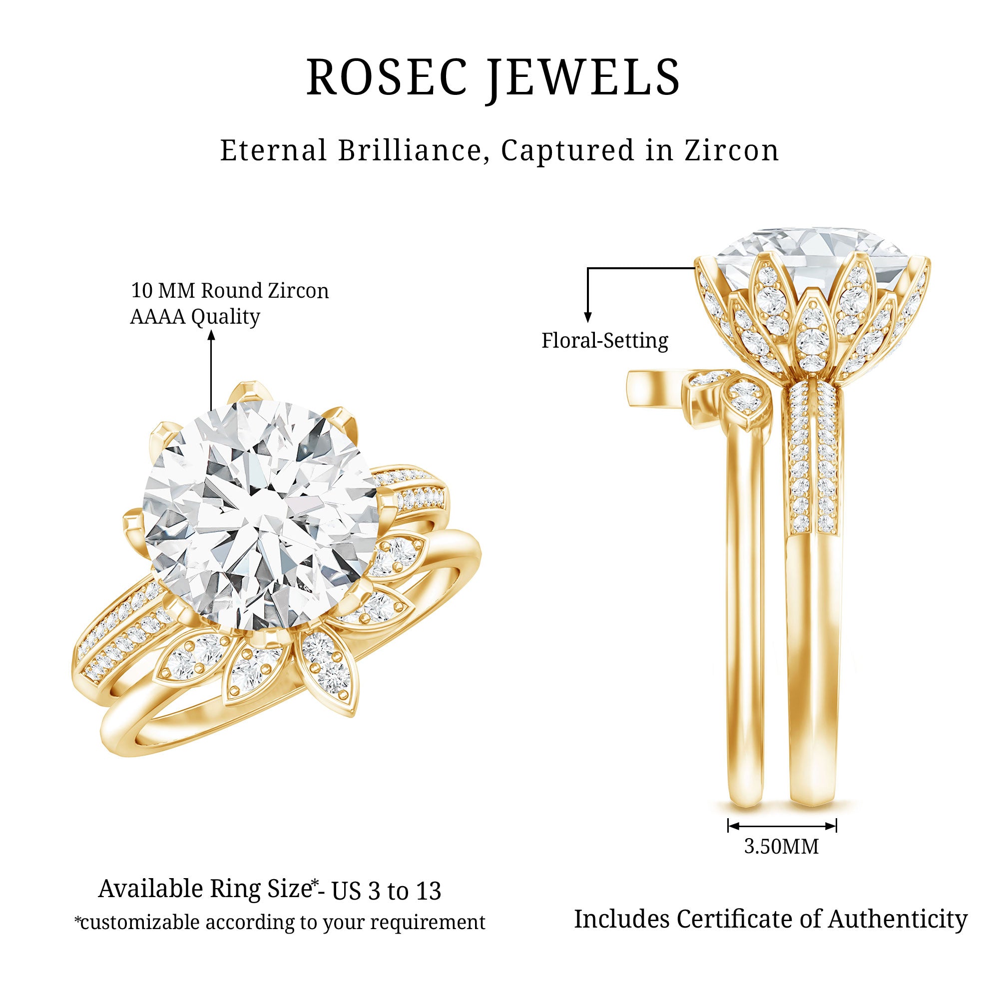 Cubic Zirconia Floral Inspired Wedding Ring Set For Women AAAA - Rosec Jewels