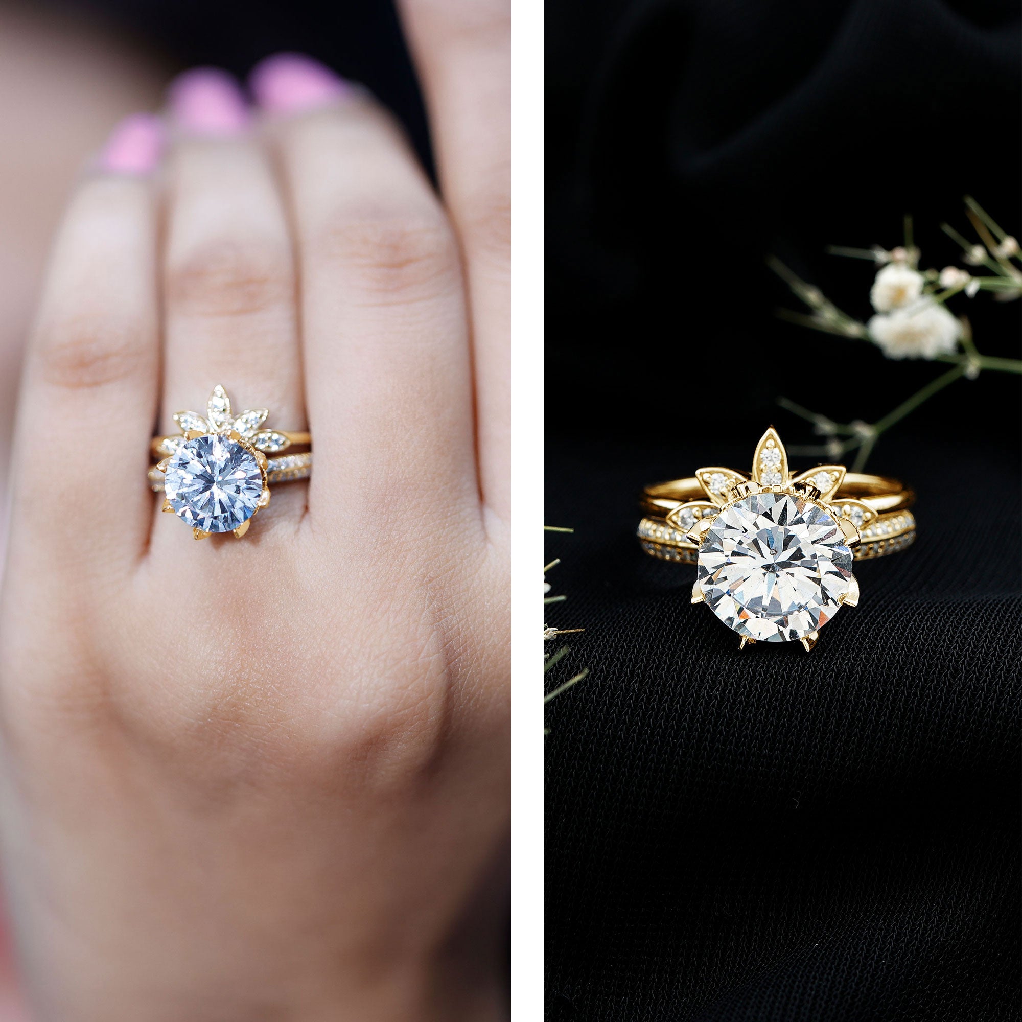Cubic Zirconia Floral Inspired Wedding Ring Set For Women AAAA - Rosec Jewels