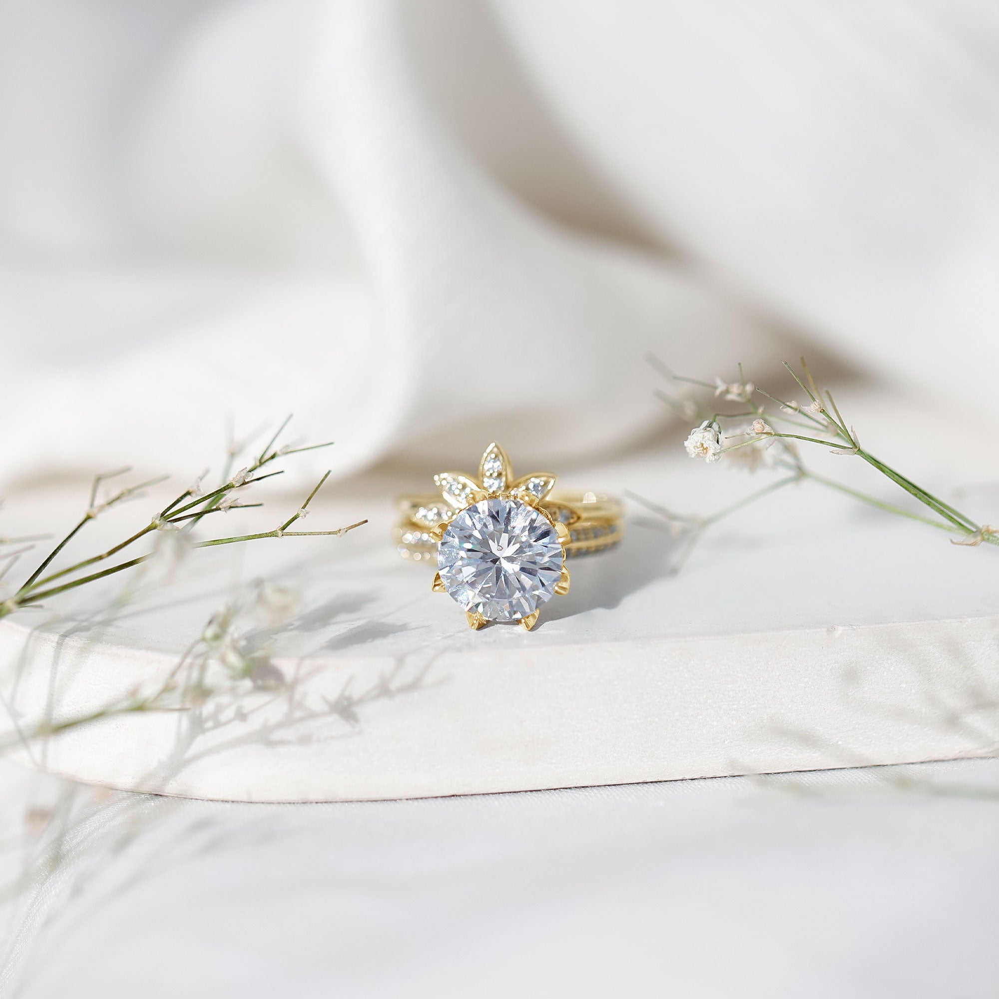 Cubic Zirconia Floral Inspired Wedding Ring Set For Women AAAA - Rosec Jewels