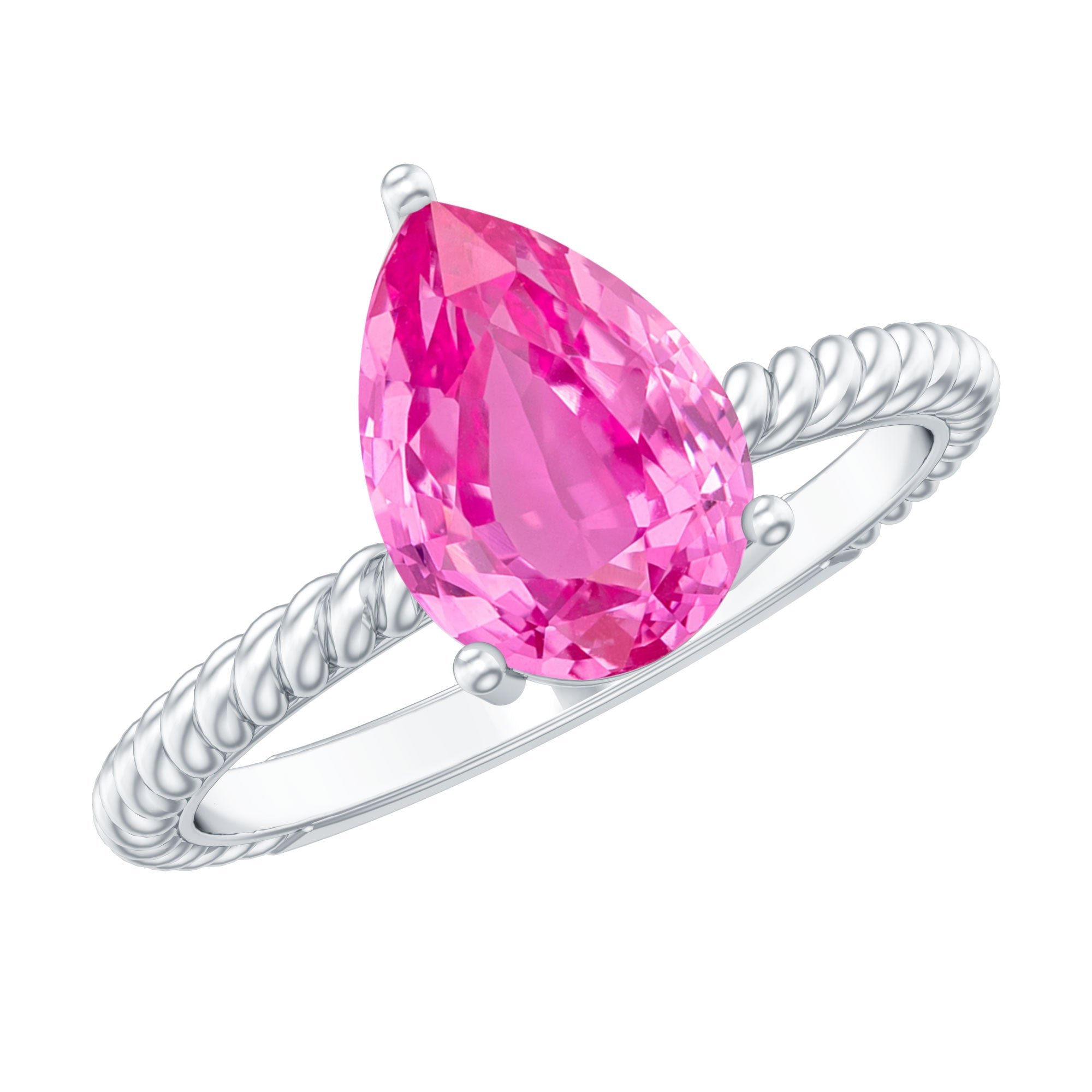 2.5 Carat Lab Created Pink Sapphire Teardrop Engagement Ring with Surprise Diamond AAAA - Rosec Jewels