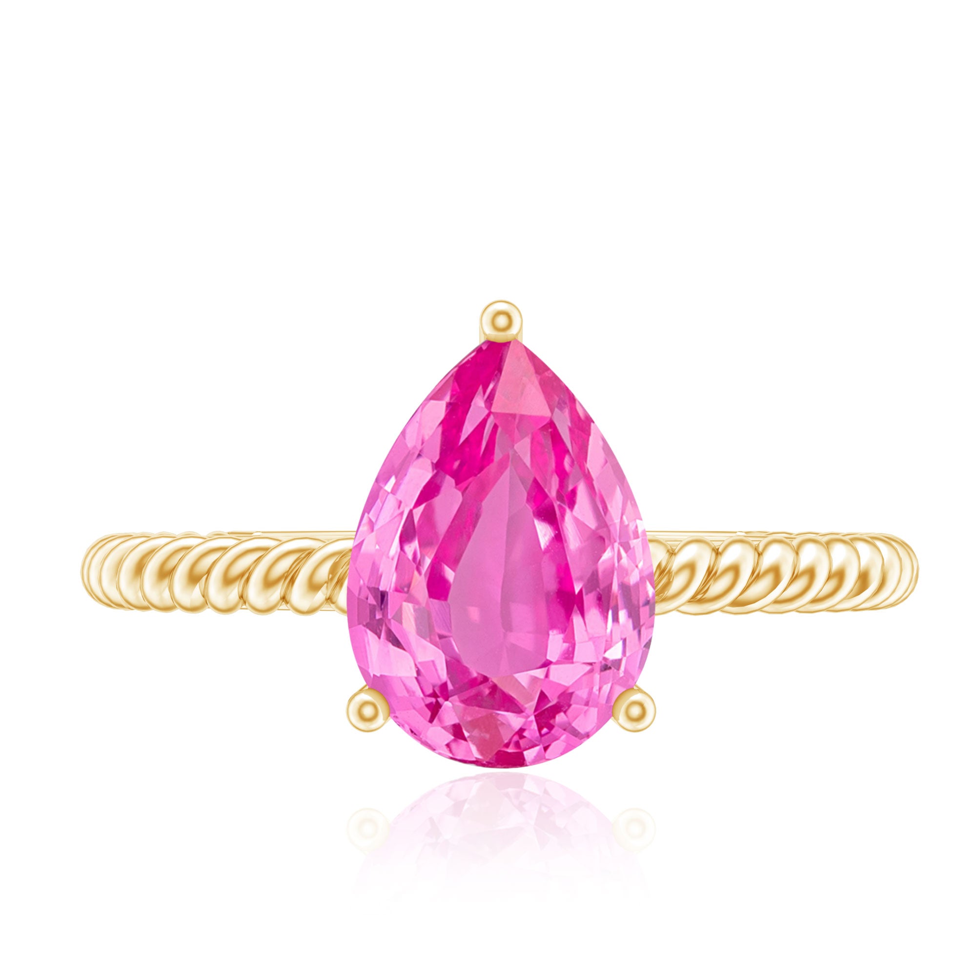 2.5 Carat Lab Created Pink Sapphire Teardrop Engagement Ring with Surprise Diamond AAAA - Rosec Jewels
