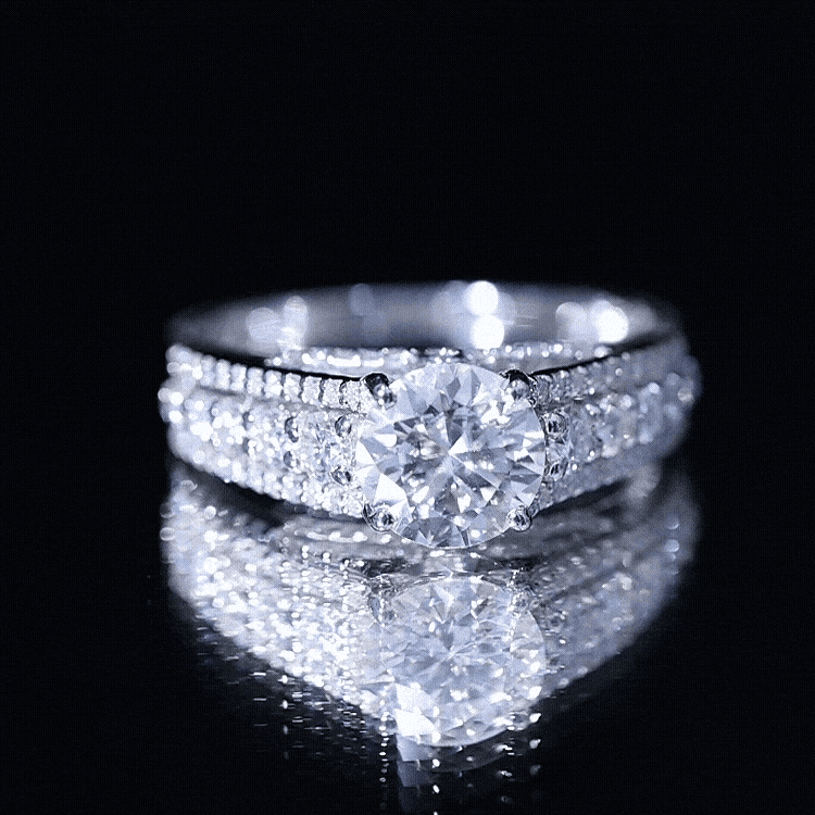 Round Cubic Zirconia Engagement Ring with Side Stones AAAA - Rosec Jewels