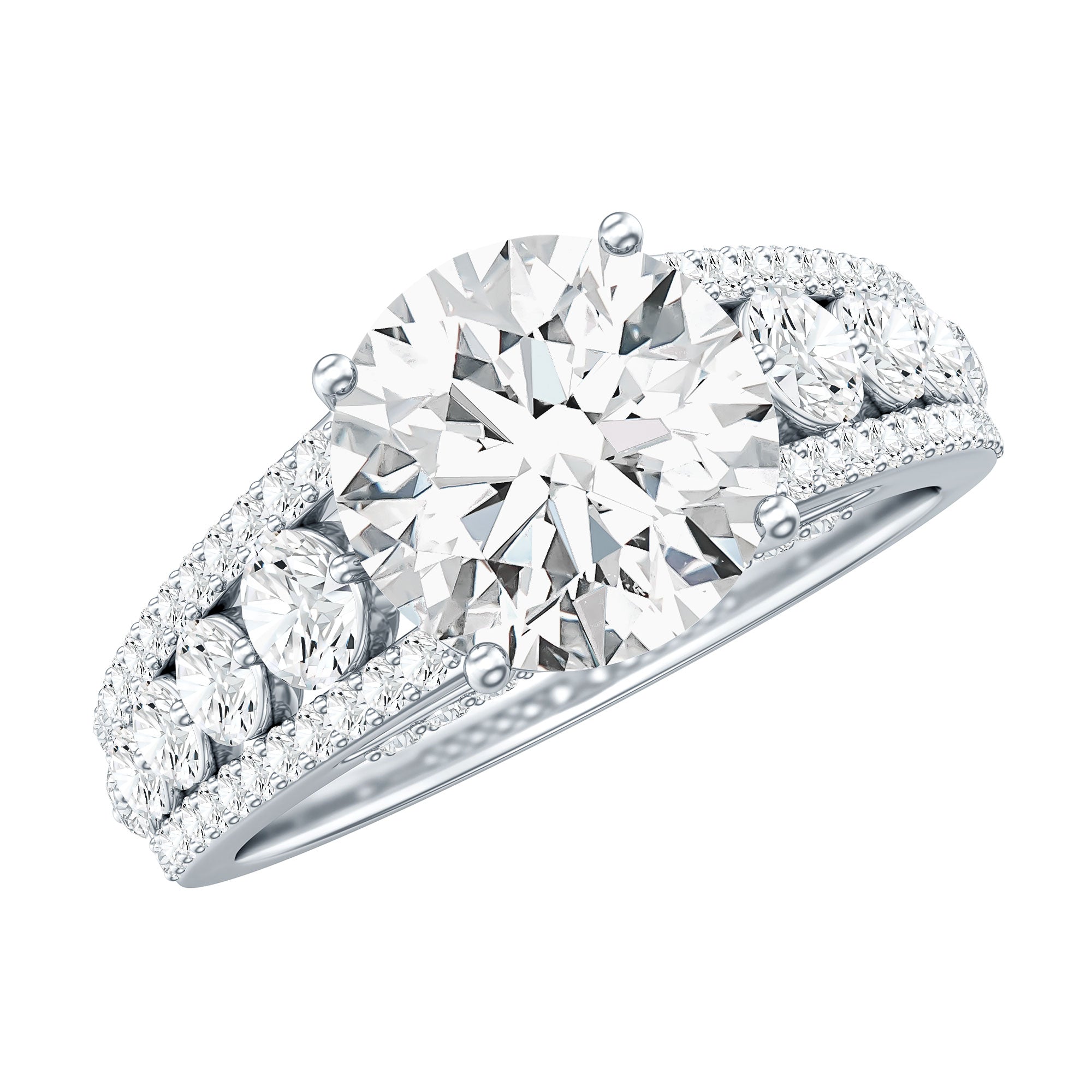 Round Cubic Zirconia Engagement Ring with Side Stones AAAA - Rosec Jewels