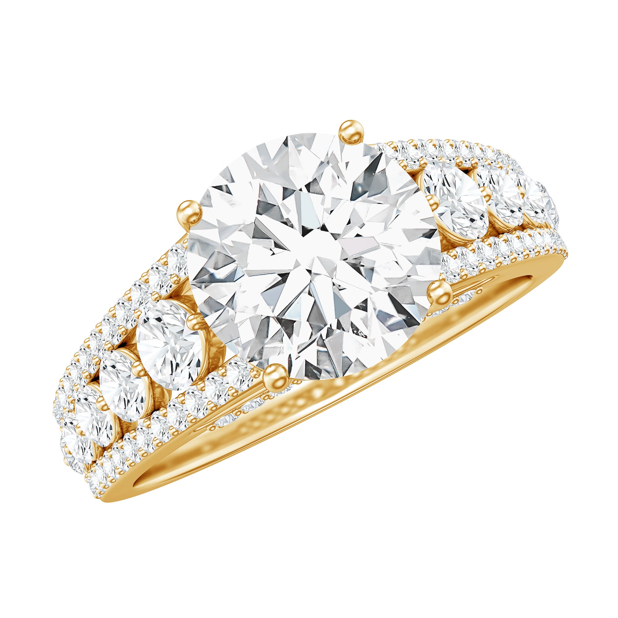 Round Cubic Zirconia Engagement Ring with Side Stones AAAA - Rosec Jewels