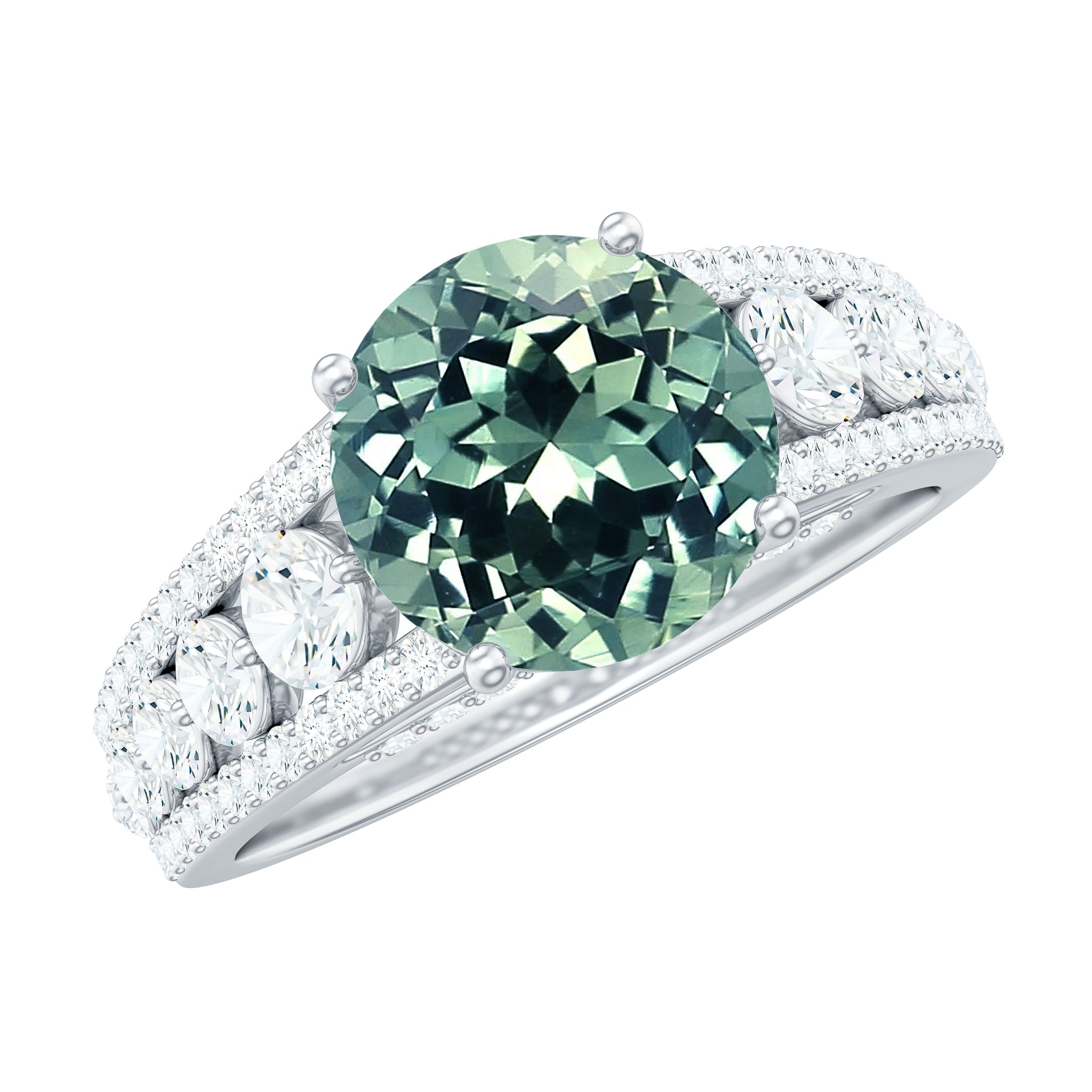 Created Green Sapphire Engagement Ring with Moissanite