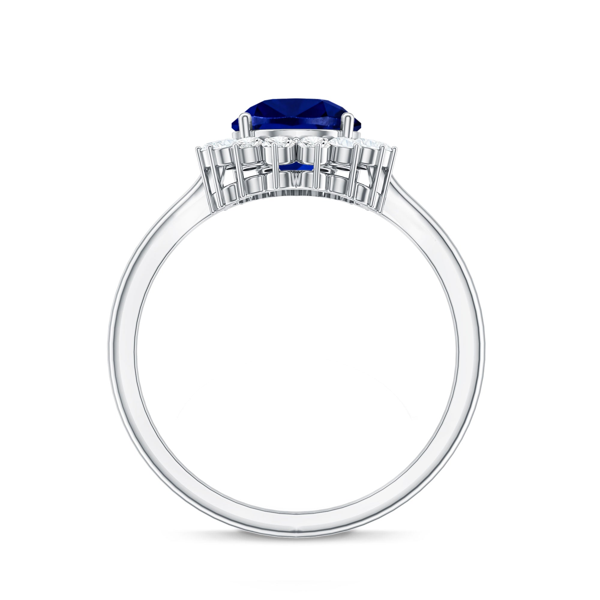 Certified 3.3 Carat Lab Grown Pear Shaped Blue Sapphire Engagement Ring with Diamond Halo AAAA - Rosec Jewels