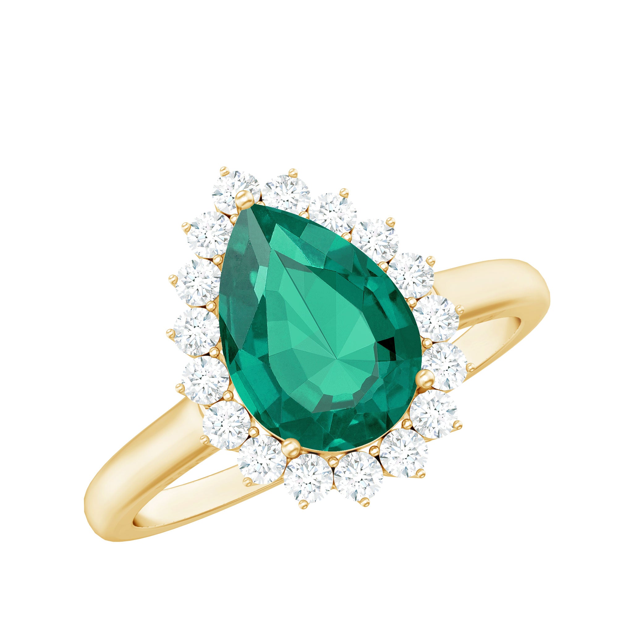 7X10 mm Pear Cut Lab Created Emerald Halo Engagement Ring with Diamond AAAA - Rosec Jewels