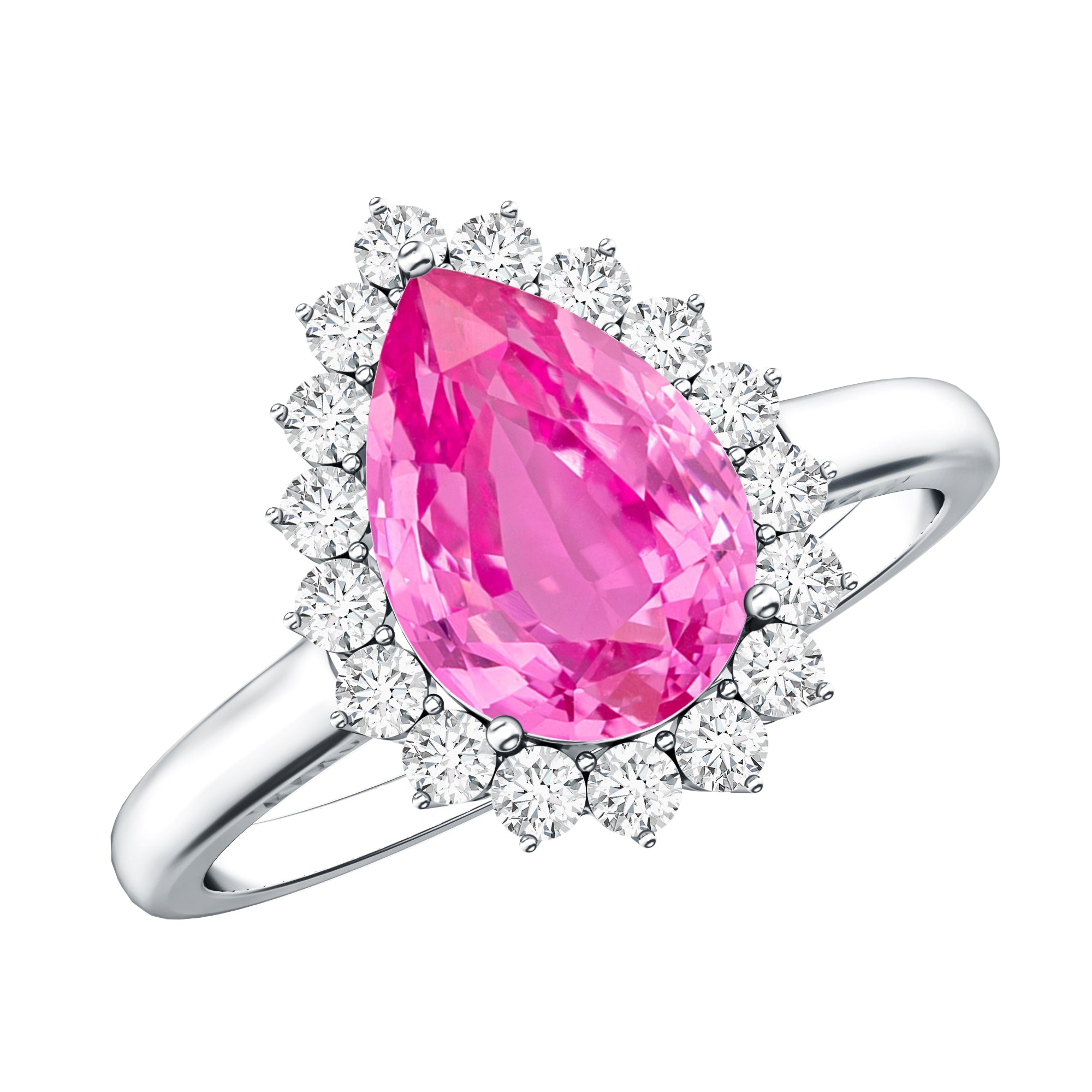 Pear Created Pink Sapphire and Diamond Halo Engagement Ring AAAA - Rosec Jewels