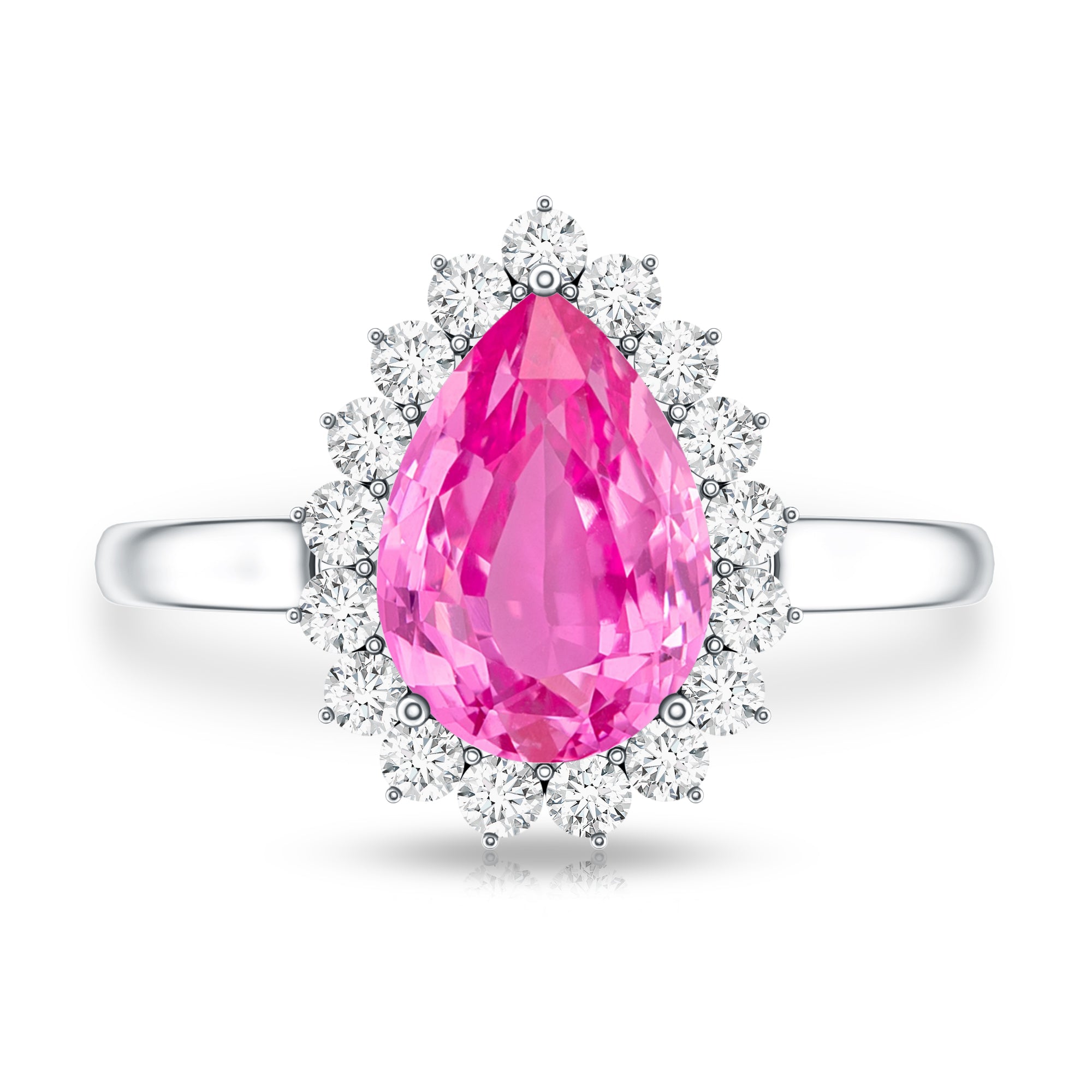 Pear Created Pink Sapphire and Diamond Halo Engagement Ring AAAA - Rosec Jewels