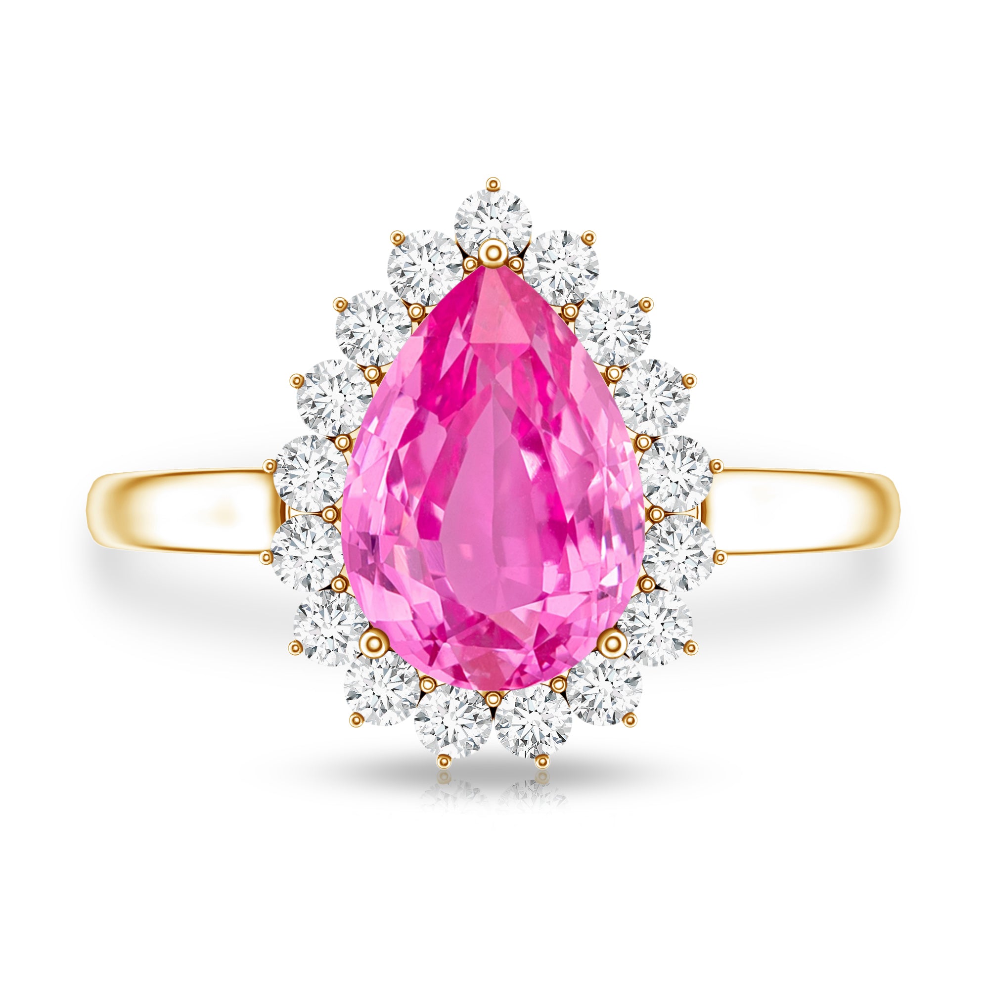 Pear Created Pink Sapphire and Diamond Halo Engagement Ring AAAA - Rosec Jewels