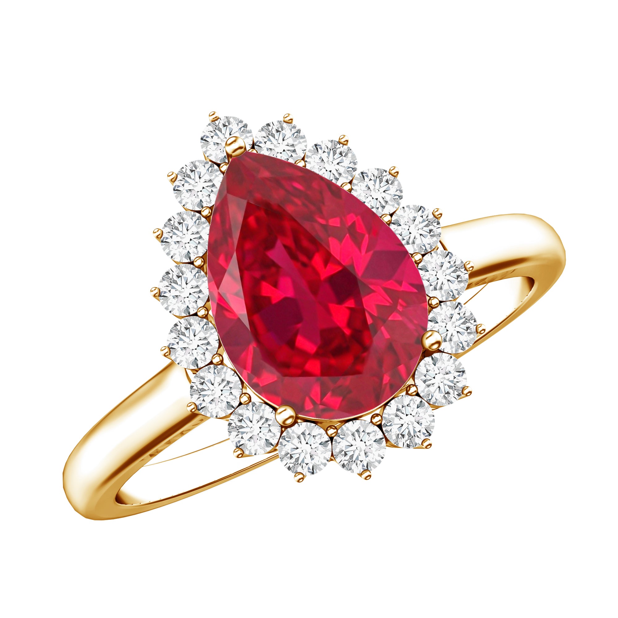 Certified 2.9 Carat Lab Grown Ruby Teardrop Engagement Ring with Diamond Halo AAAA - Rosec Jewels